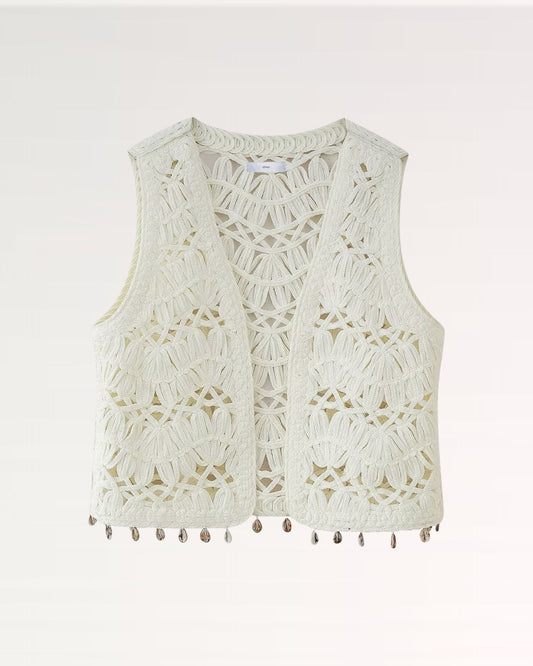 Sleeveless V-Neck Tailored Summer Vest Top – White