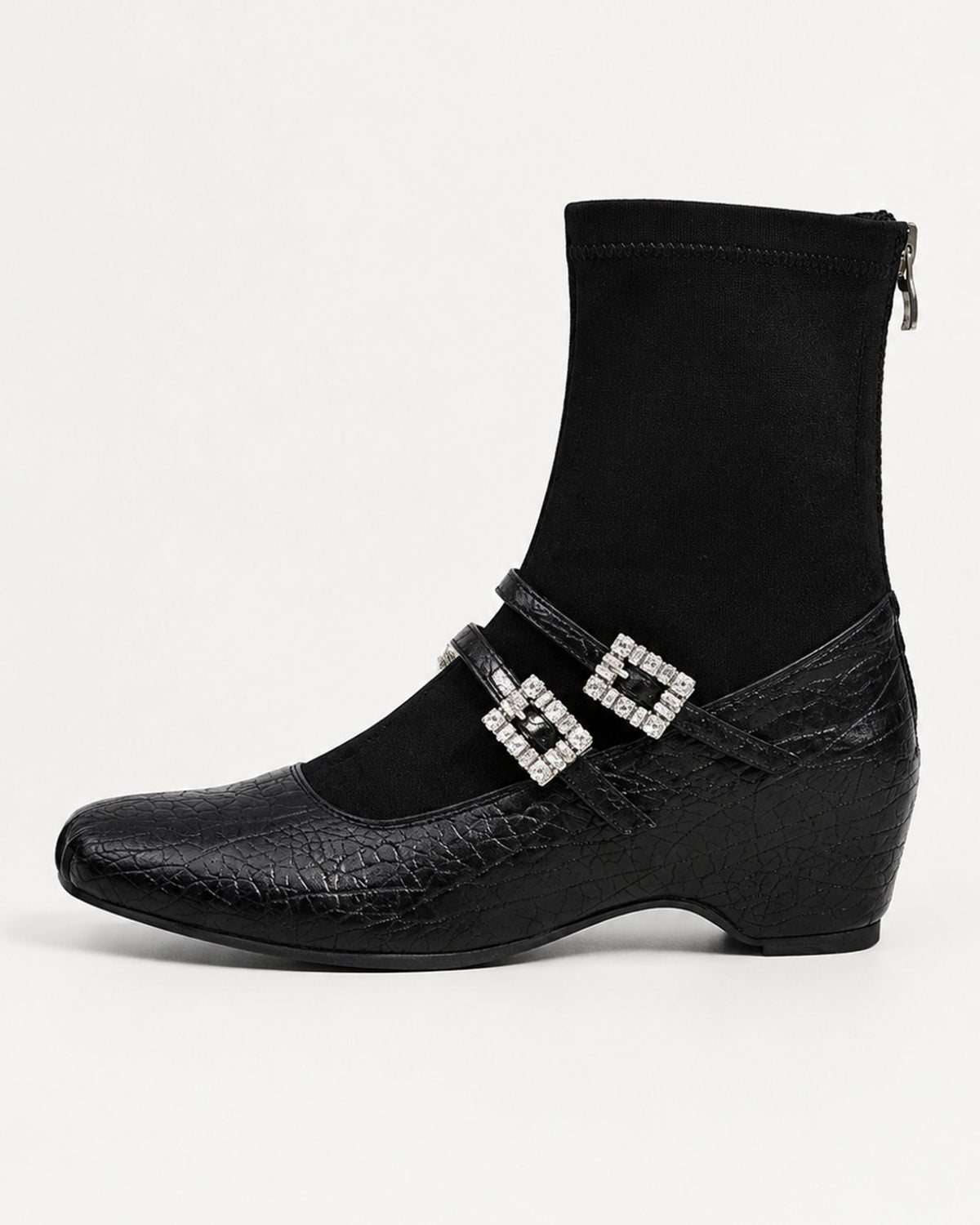 Rhinestone-Embellished Leather Mary Jane Wedge Boots – view 6