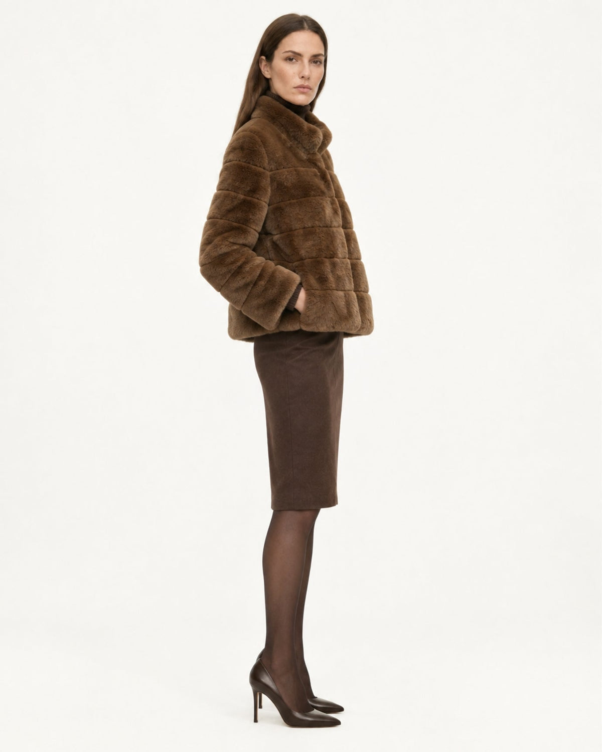 Stand Collar Short Plush Jacket with 3D Pattern – view 8