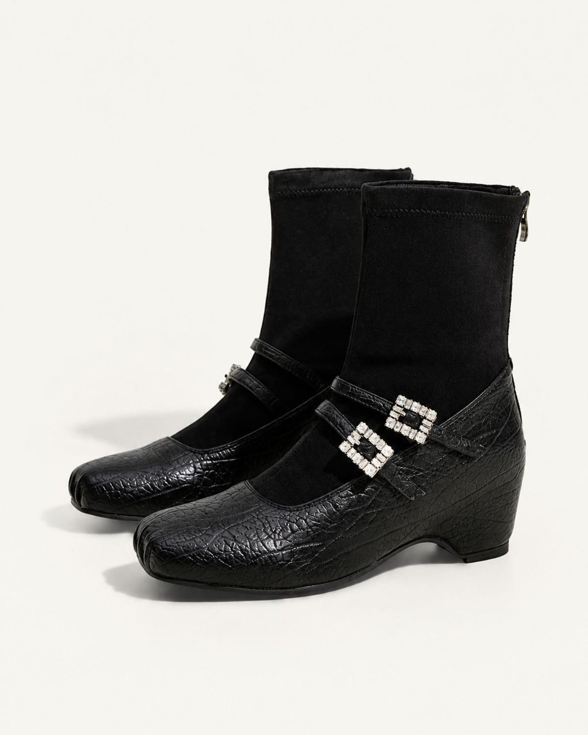 Rhinestone-Embellished Leather Mary Jane Wedge Boots – view 9