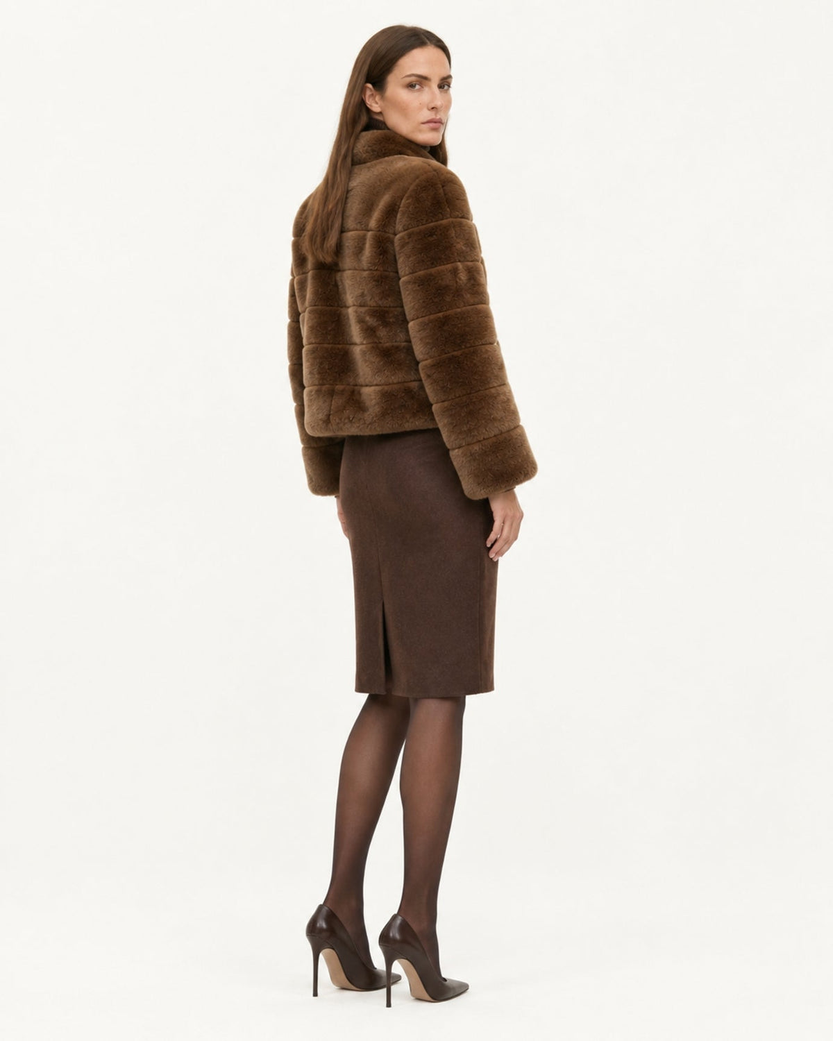 Stand Collar Short Plush Jacket with 3D Pattern – view 7