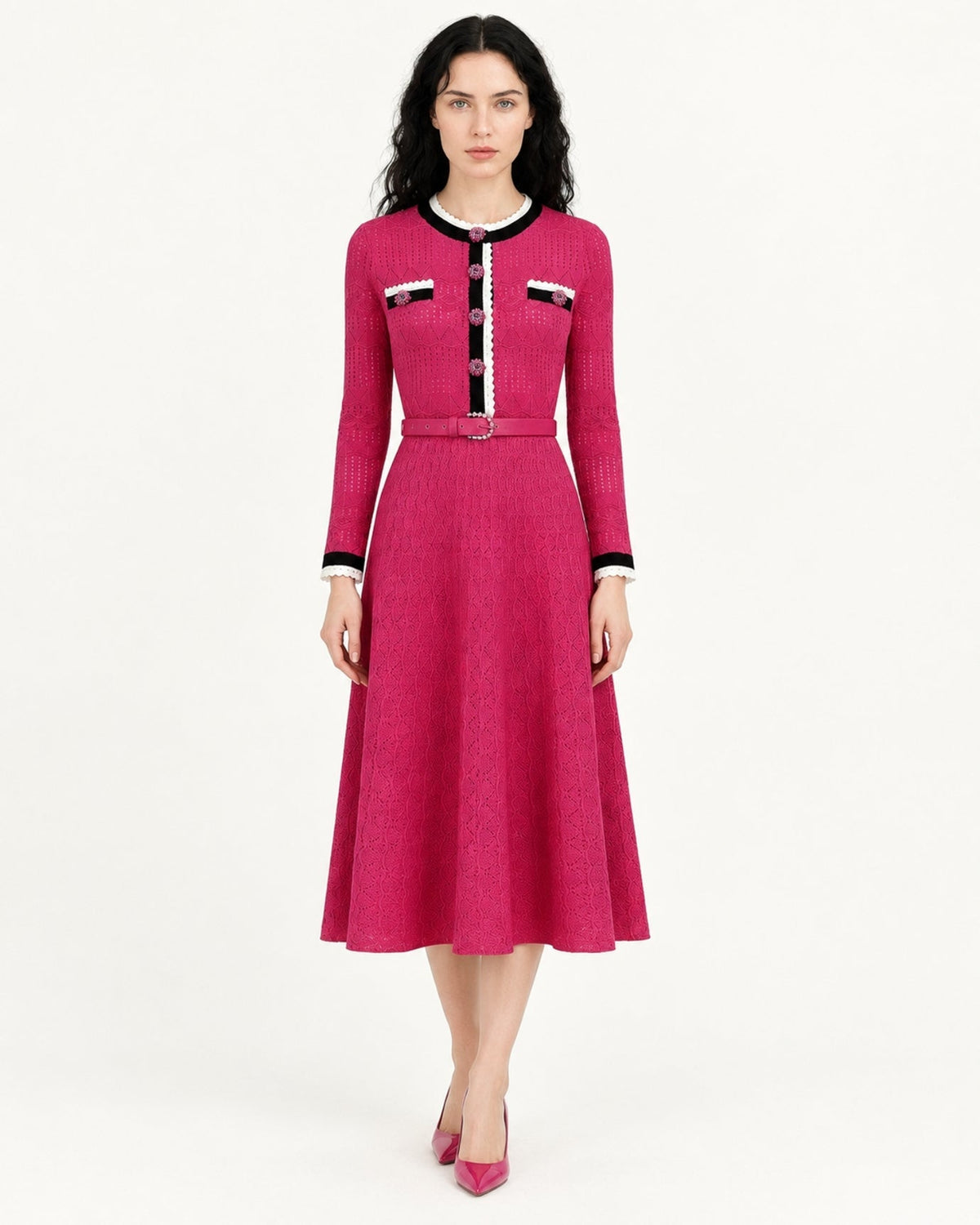 Celia Long Sleeve Cutout Midi Dress with Adjustable Belt – view 17