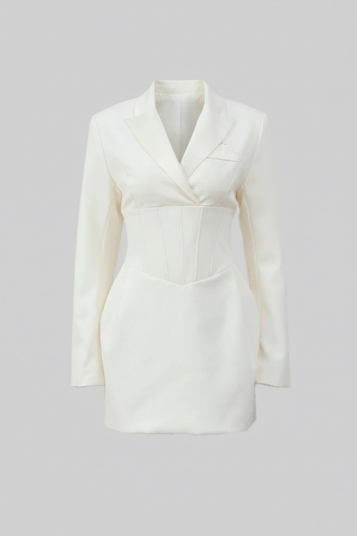 Structured Mini Blazer Dress with Built-In Corset Waist – Ivory – view 2