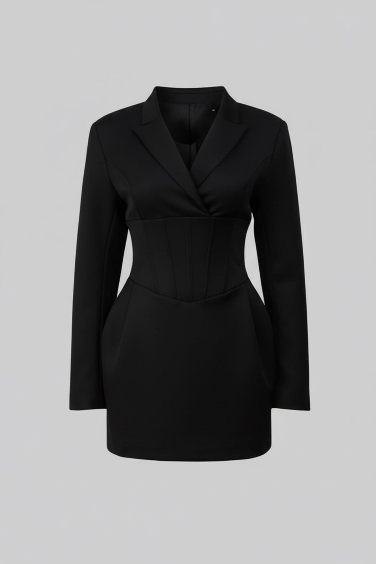 Wrap Front Mini Blazer Dress with Corset Waist and Lace-Up Back – Black – view 2