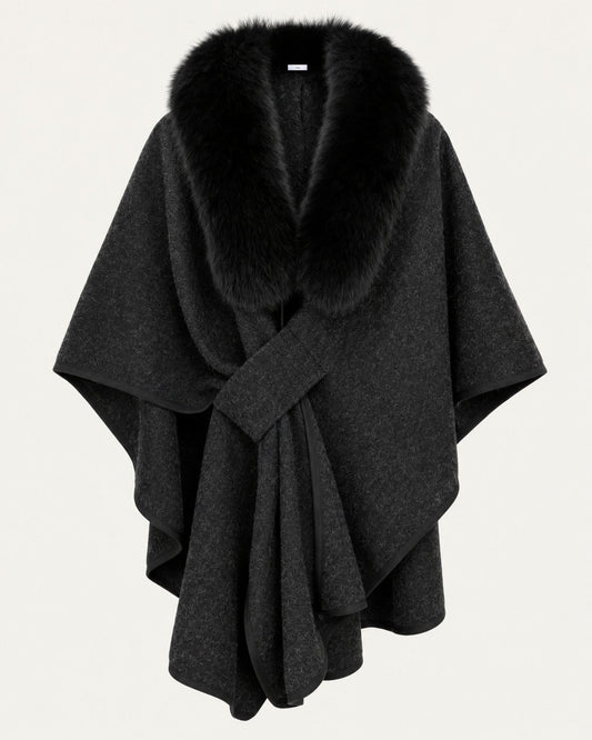 Wool Blend Knit Cape Shawl
