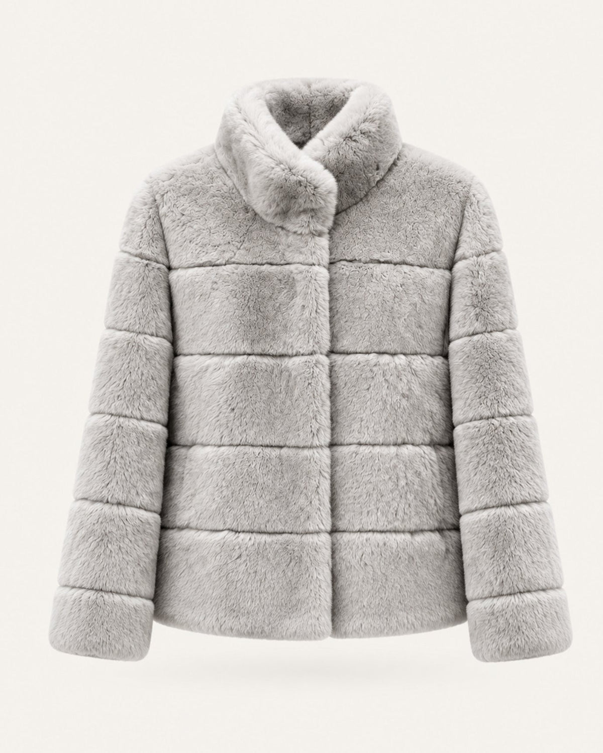 Stand Collar Short Plush Jacket with 3D Pattern – Silver Blue – view 1