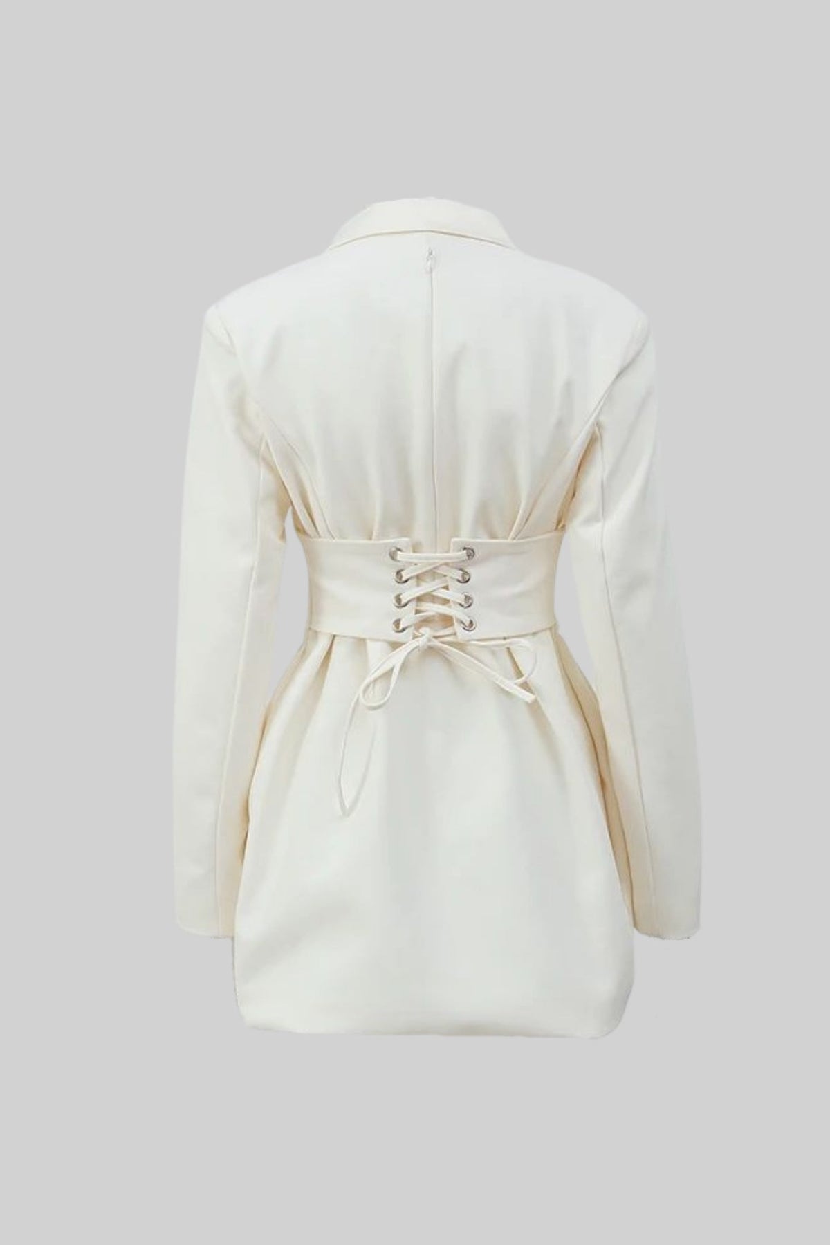 Structured Mini Blazer Dress with Built-In Corset Waist – Ivory – view 3