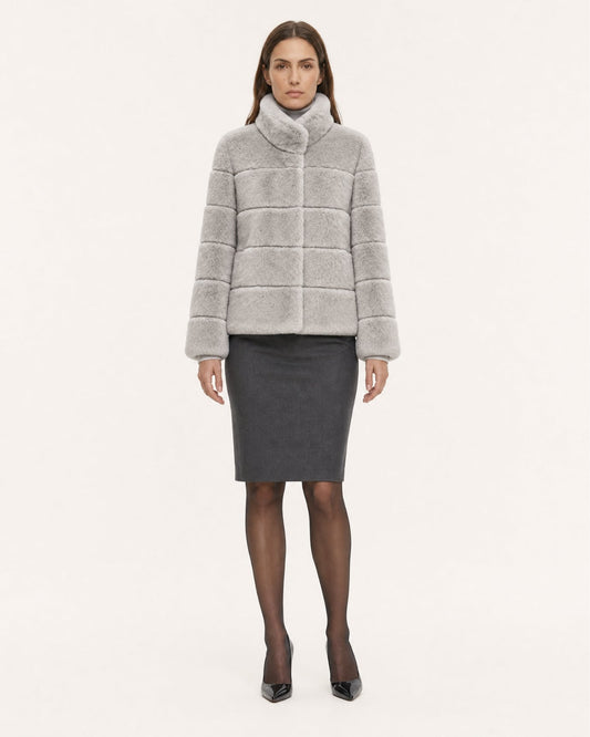 Stand Collar Short Plush Jacket with 3D Pattern – view 2