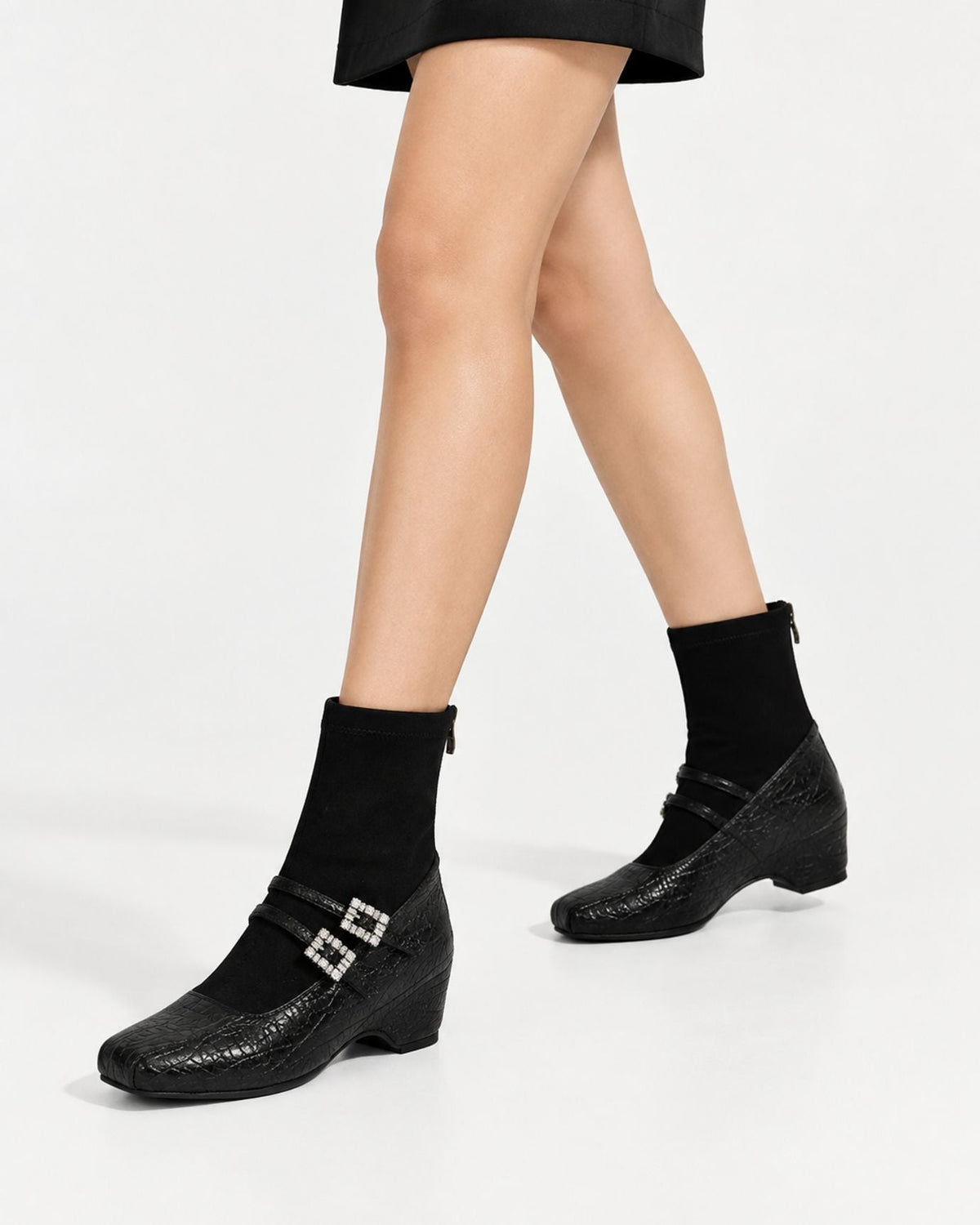 Rhinestone-Embellished Leather Mary Jane Wedge Boots – view 8