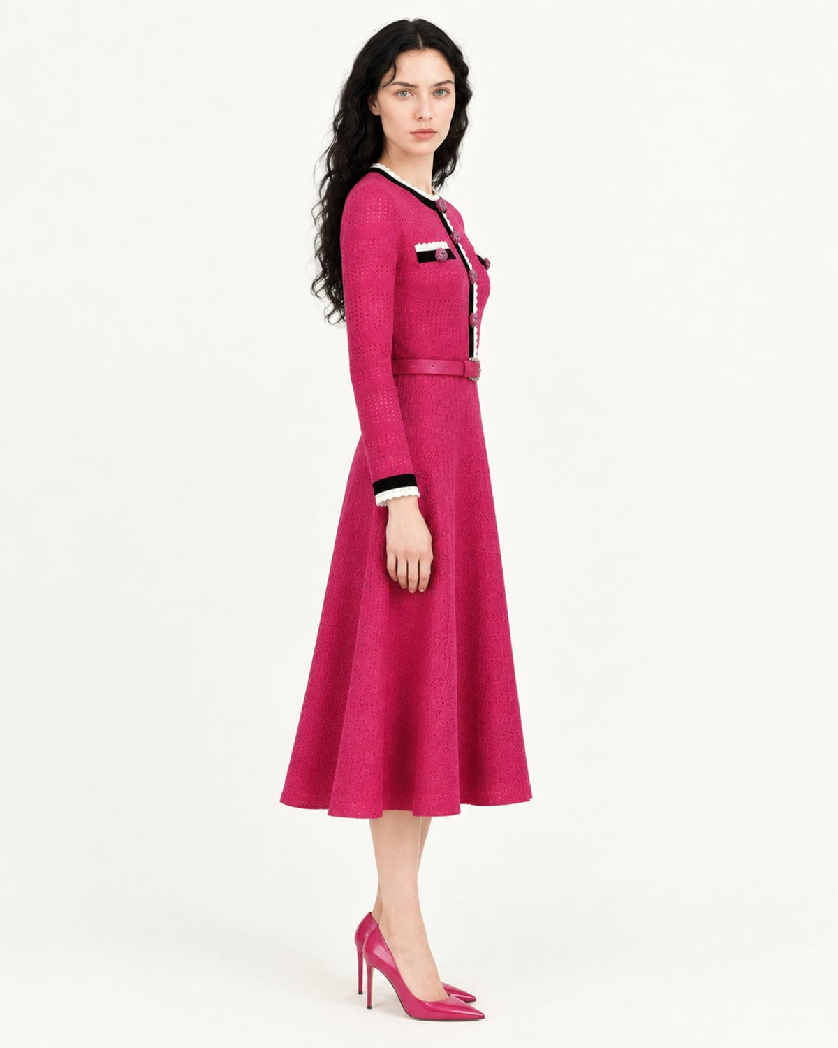 Celia Long Sleeve Cutout Midi Dress with Adjustable Belt – view 19