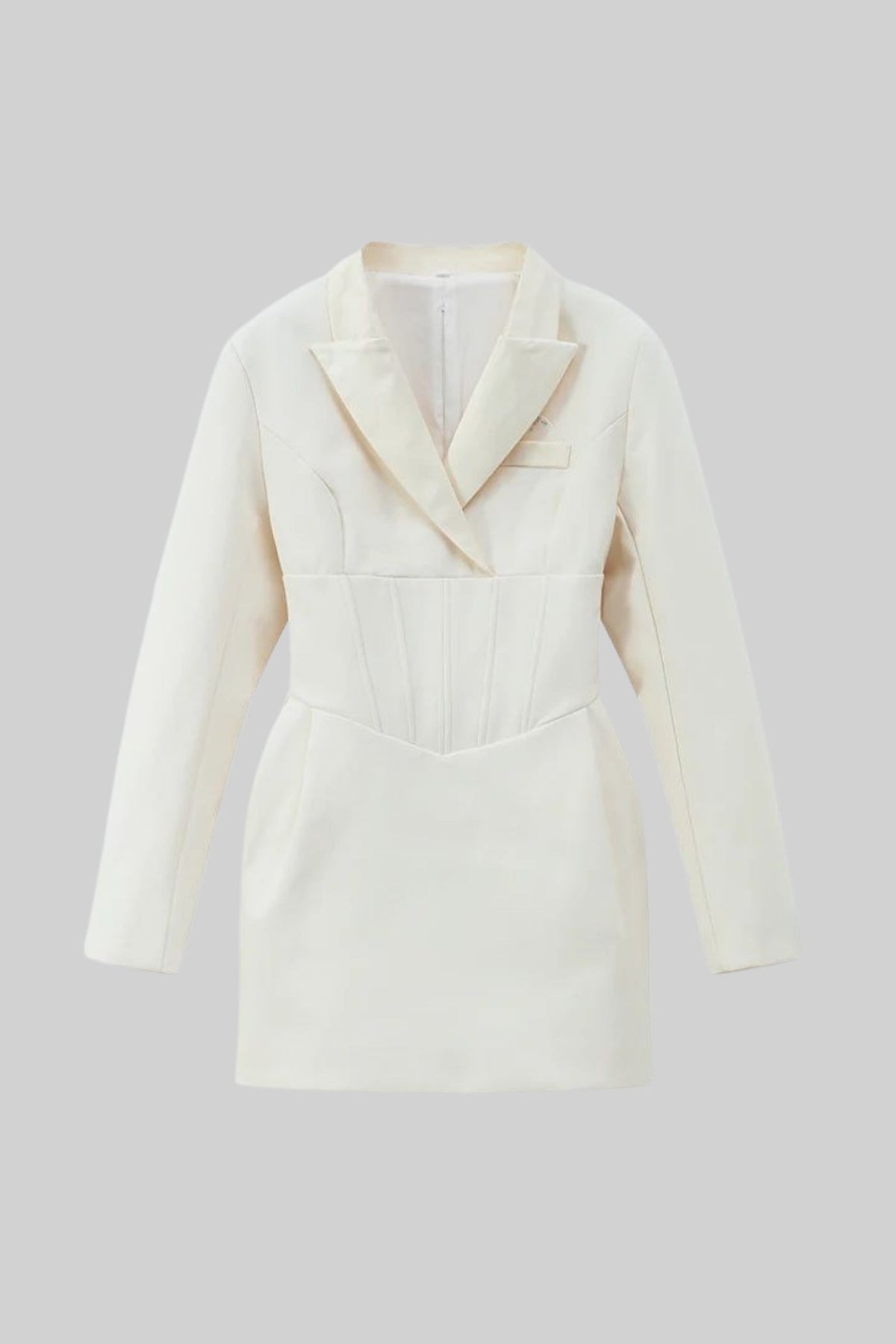 Structured Mini Blazer Dress with Built-In Corset Waist – Ivory – view 4