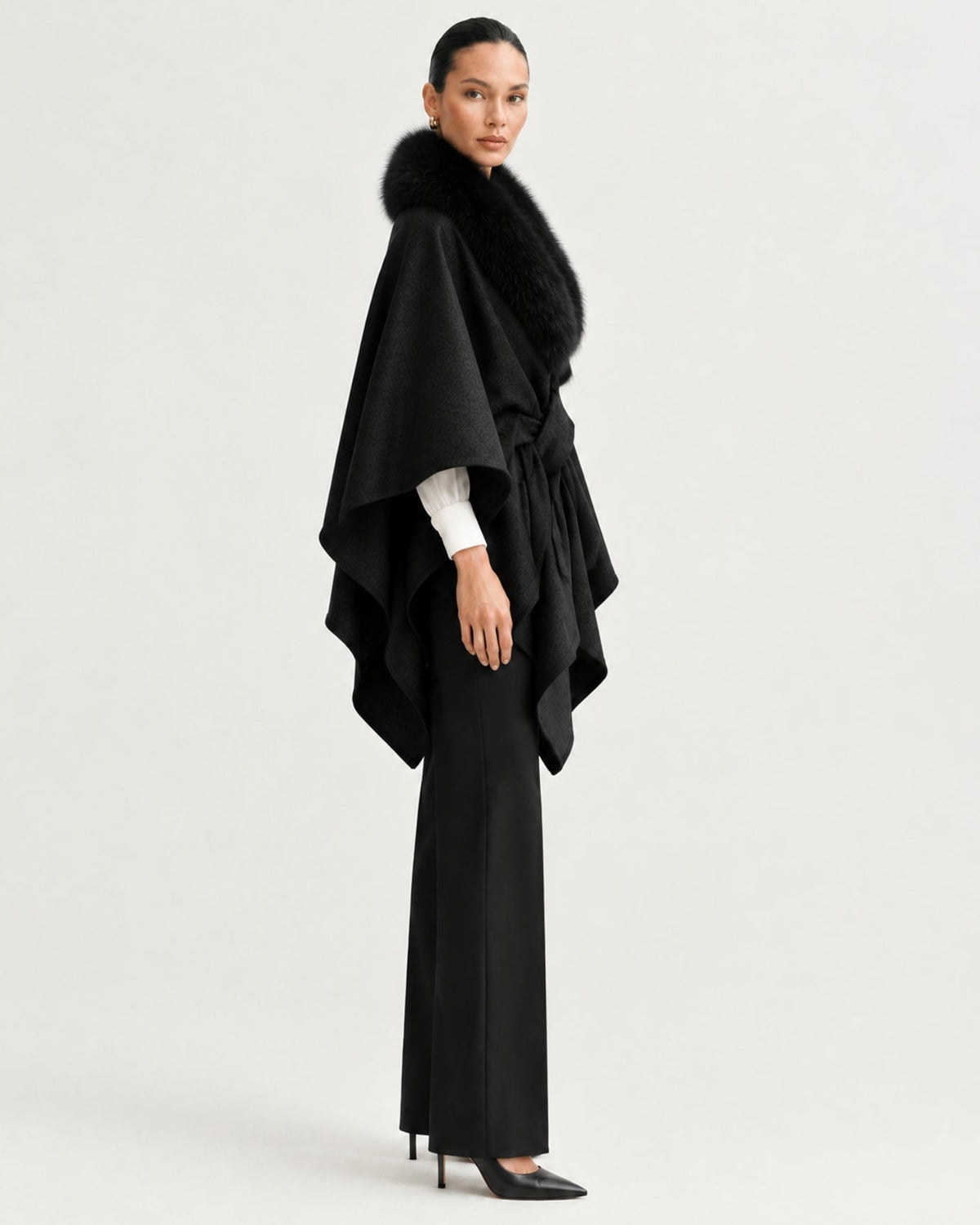 Wool Blend Knit Cape Shawl – view 3