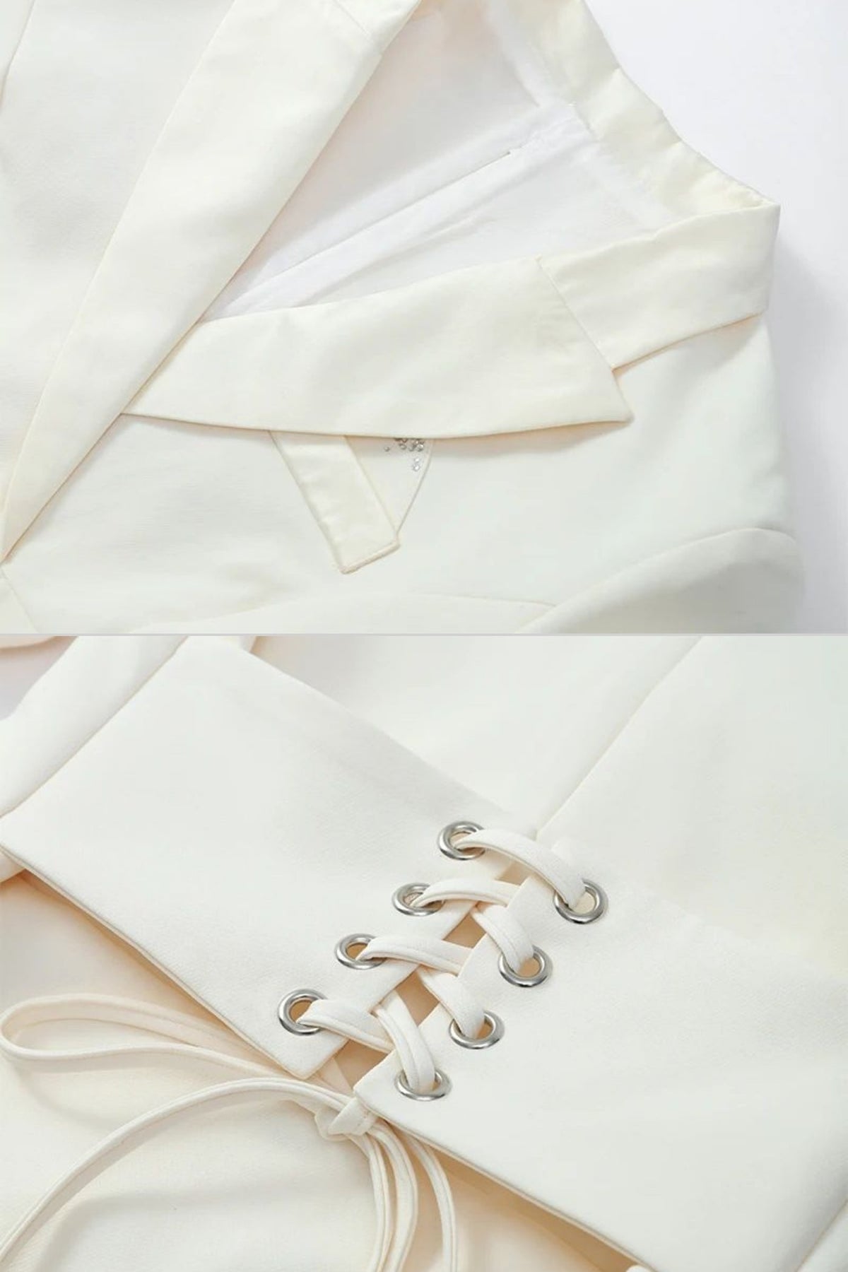 Structured Mini Blazer Dress with Built-In Corset Waist – Ivory – view 5