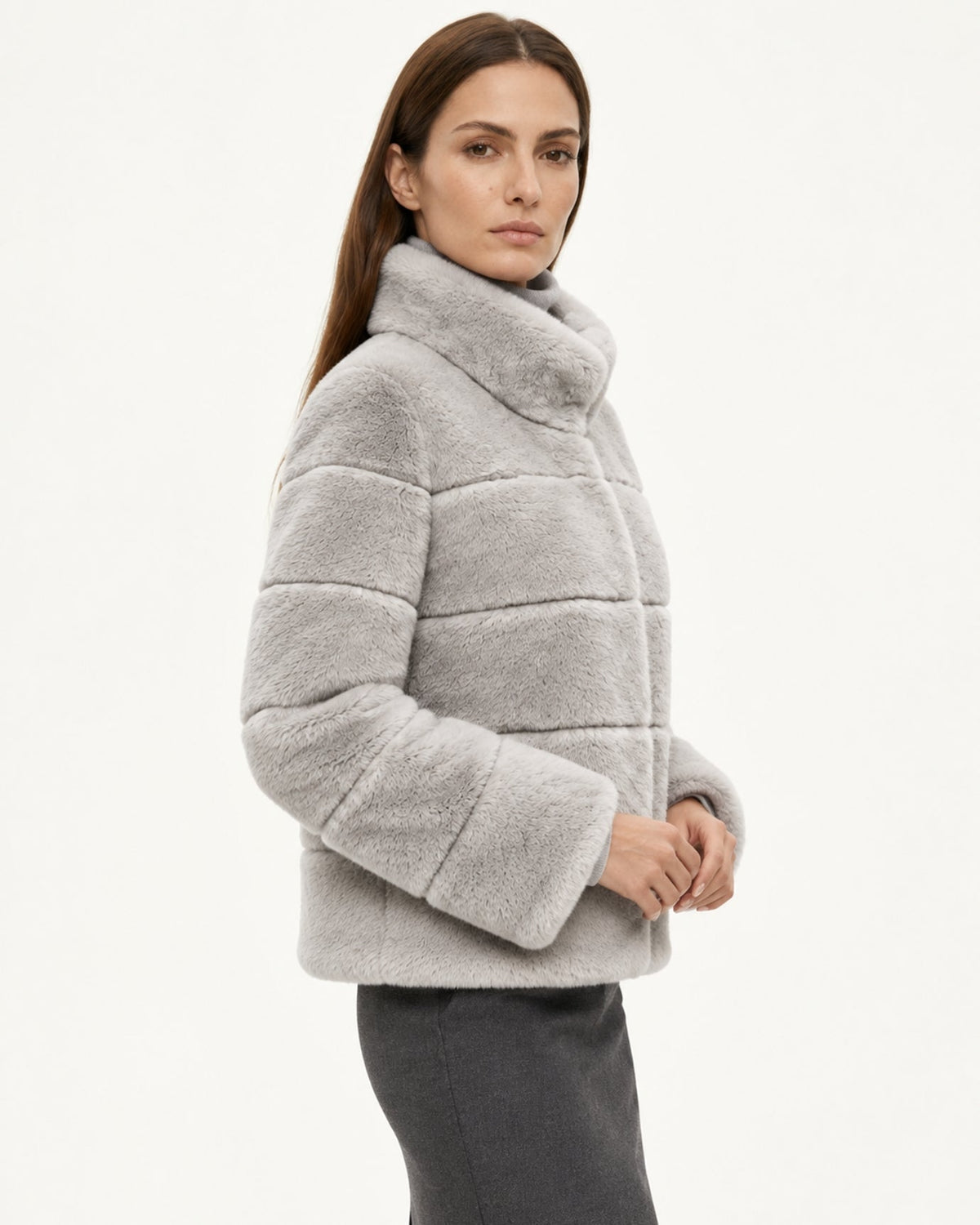 Stand Collar Short Plush Jacket with 3D Pattern – view 4