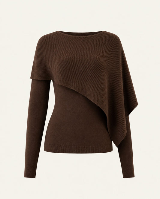 Mina Asymmetrical Draped Cotton and Viscose Knit Shawl Top