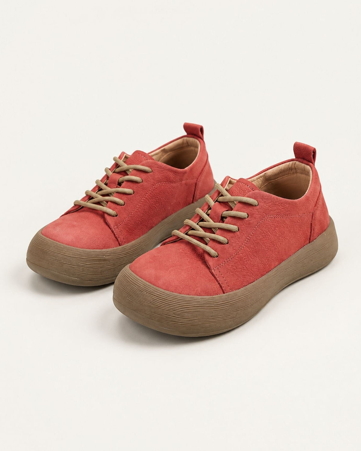 Top-Grain Leather Chunky Lace-Up Flat Shoes with Round Toe – view 10