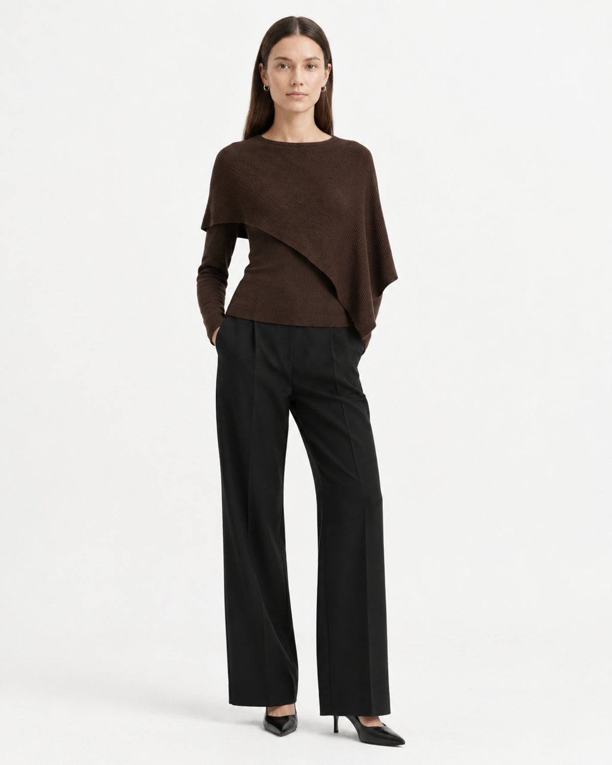 Mina Asymmetrical Draped Cotton and Viscose Knit Shawl Top – view 2