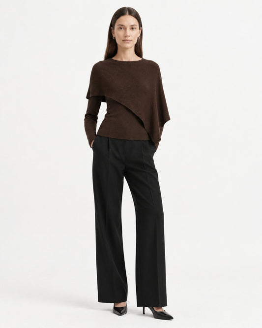 Mina Asymmetrical Draped Cotton and Viscose Knit Shawl Top – view 2