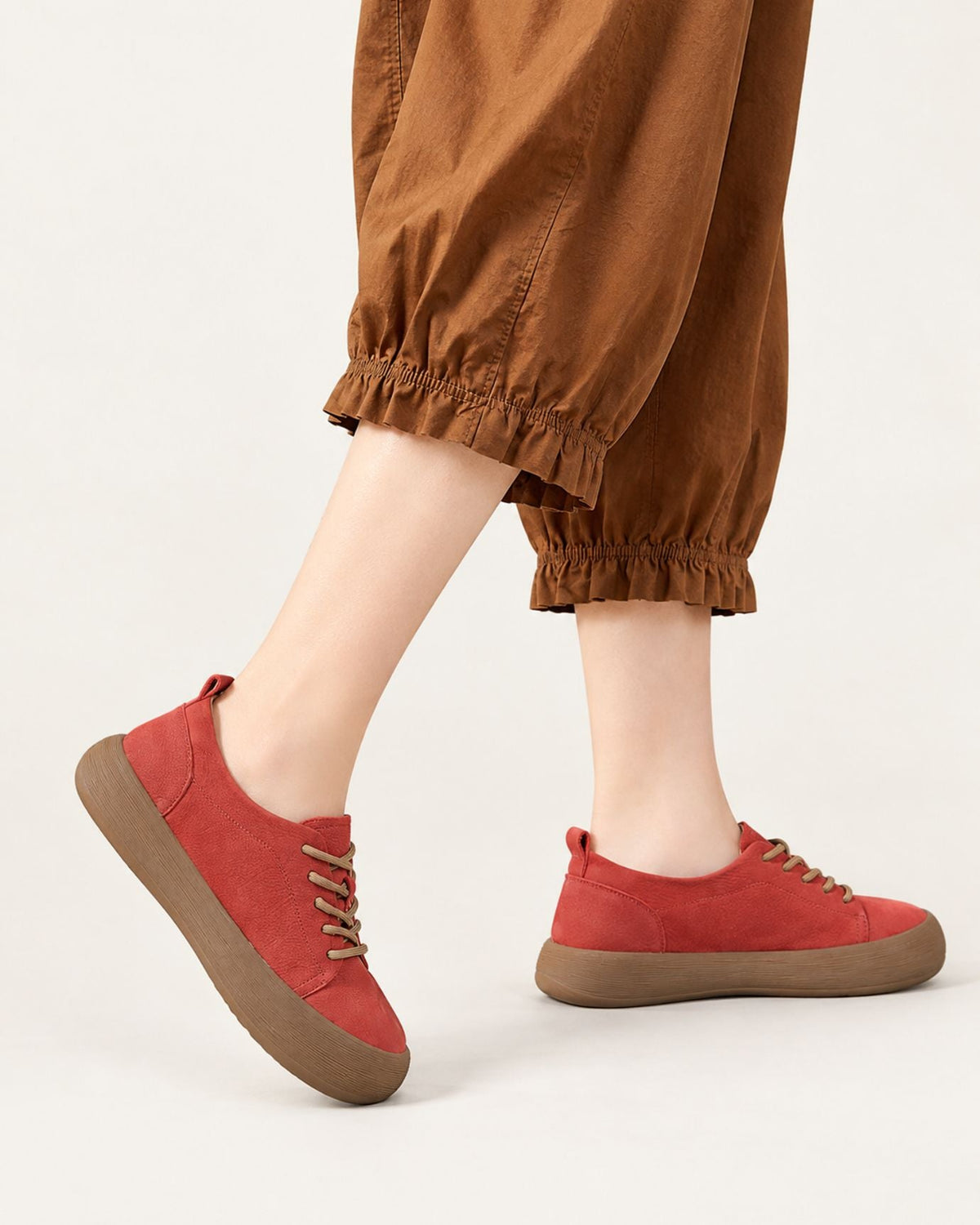 Top-Grain Leather Chunky Lace-Up Flat Shoes with Round Toe – view 11