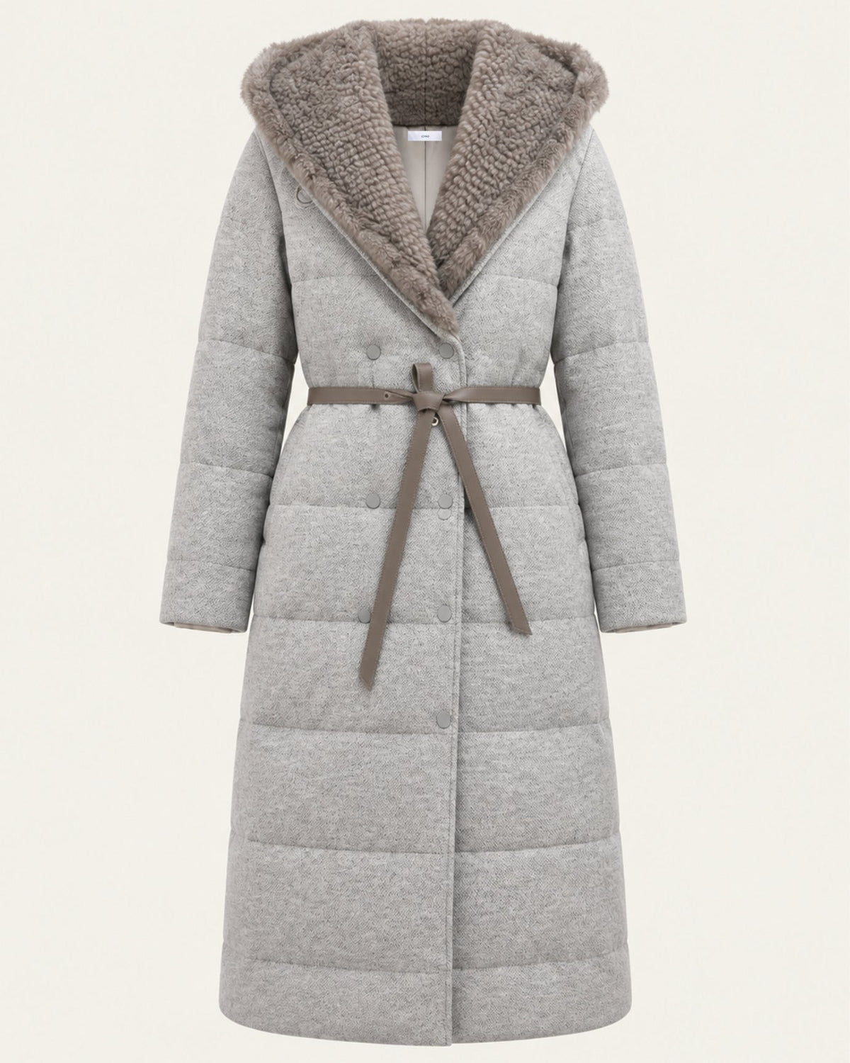 Mid-Length Striped Goose Down Jacket with Hood – view 6