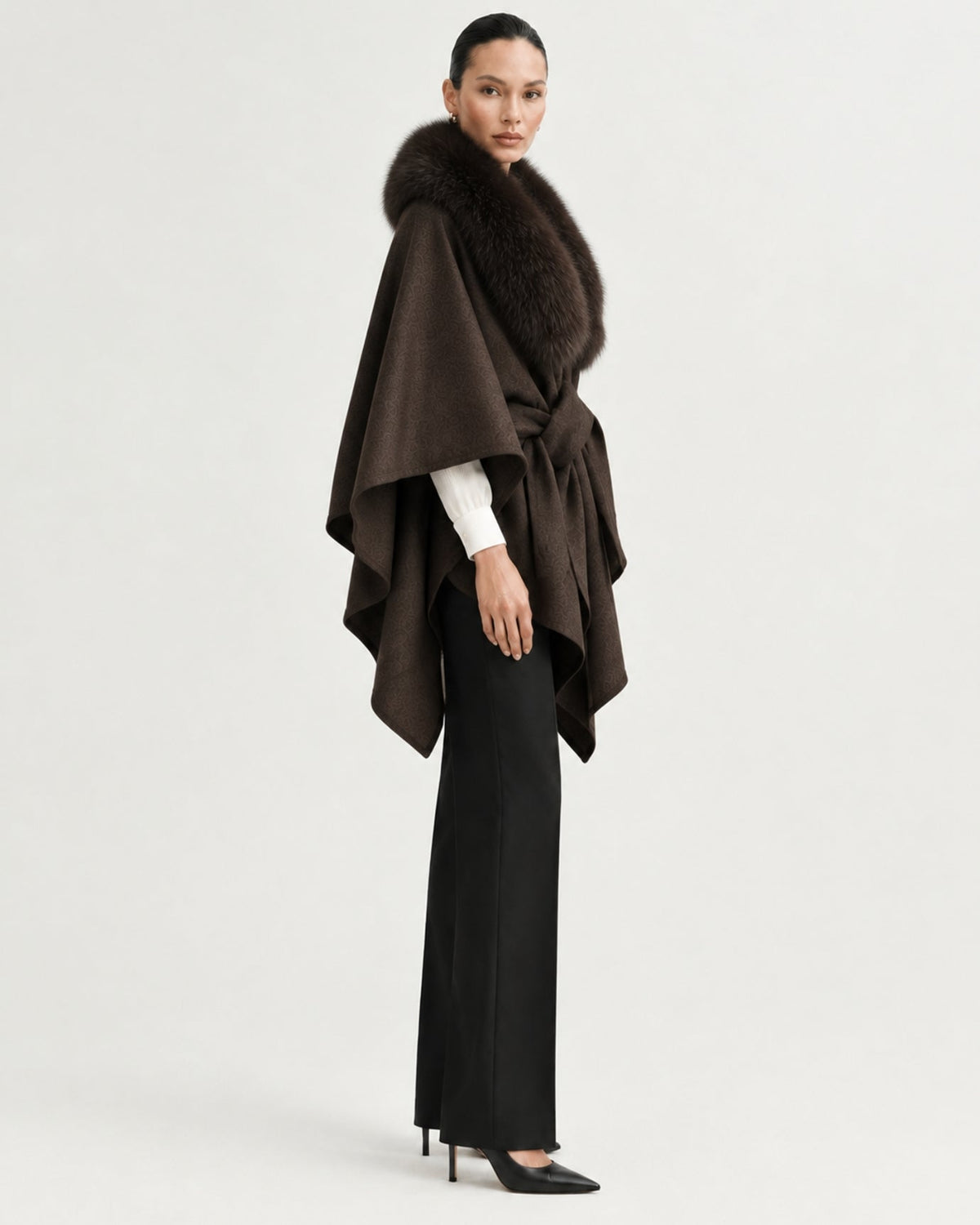 Wool Blend Knit Cape Shawl – view 6