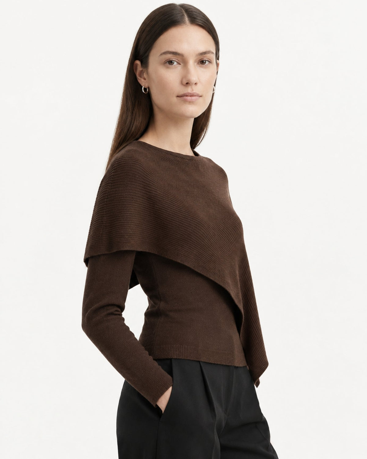 Mina Asymmetrical Draped Cotton and Viscose Knit Shawl Top – view 3