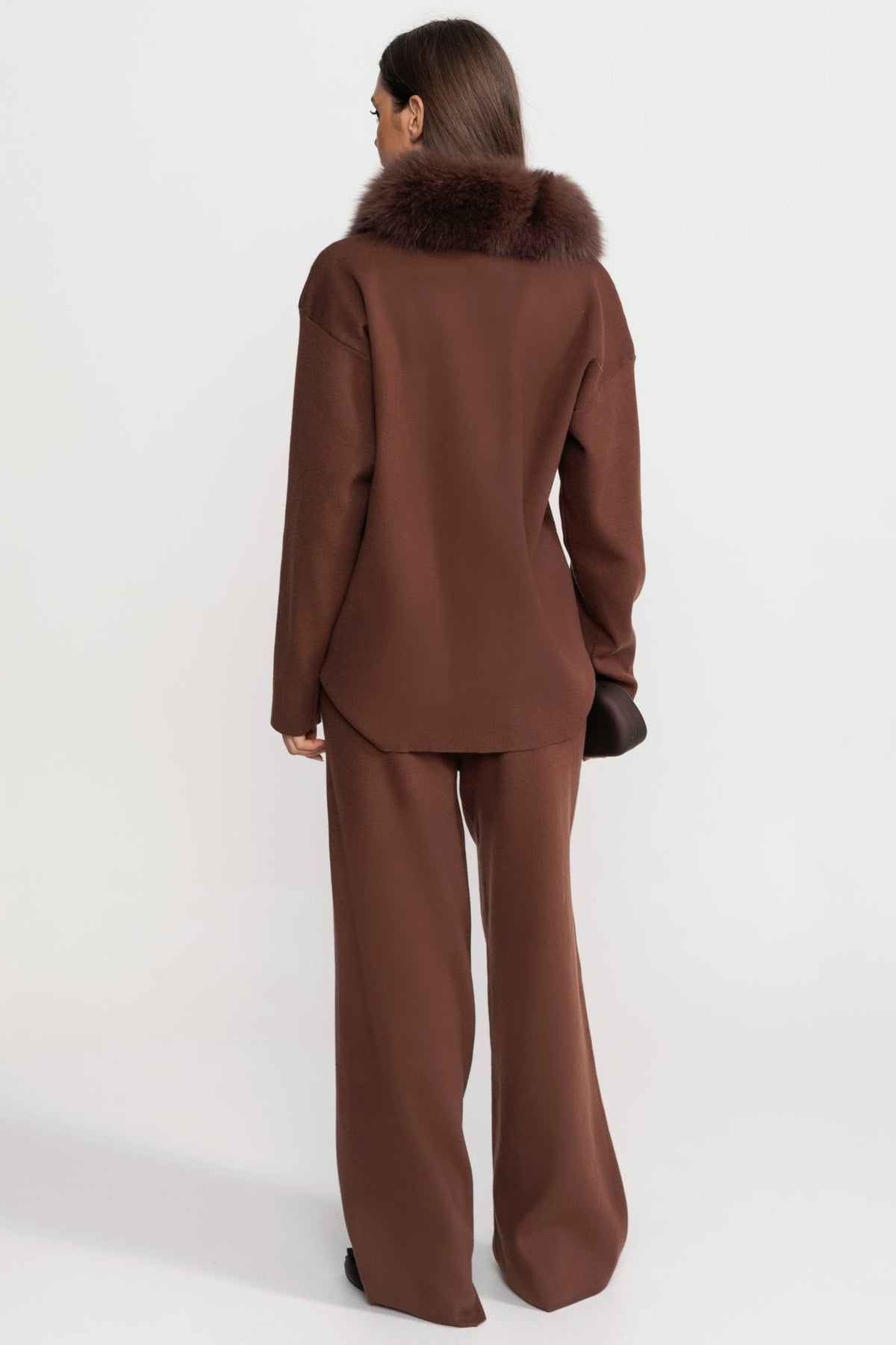 Knit Lounge Top and Straight Leg Trousers Set – Brown – view 6
