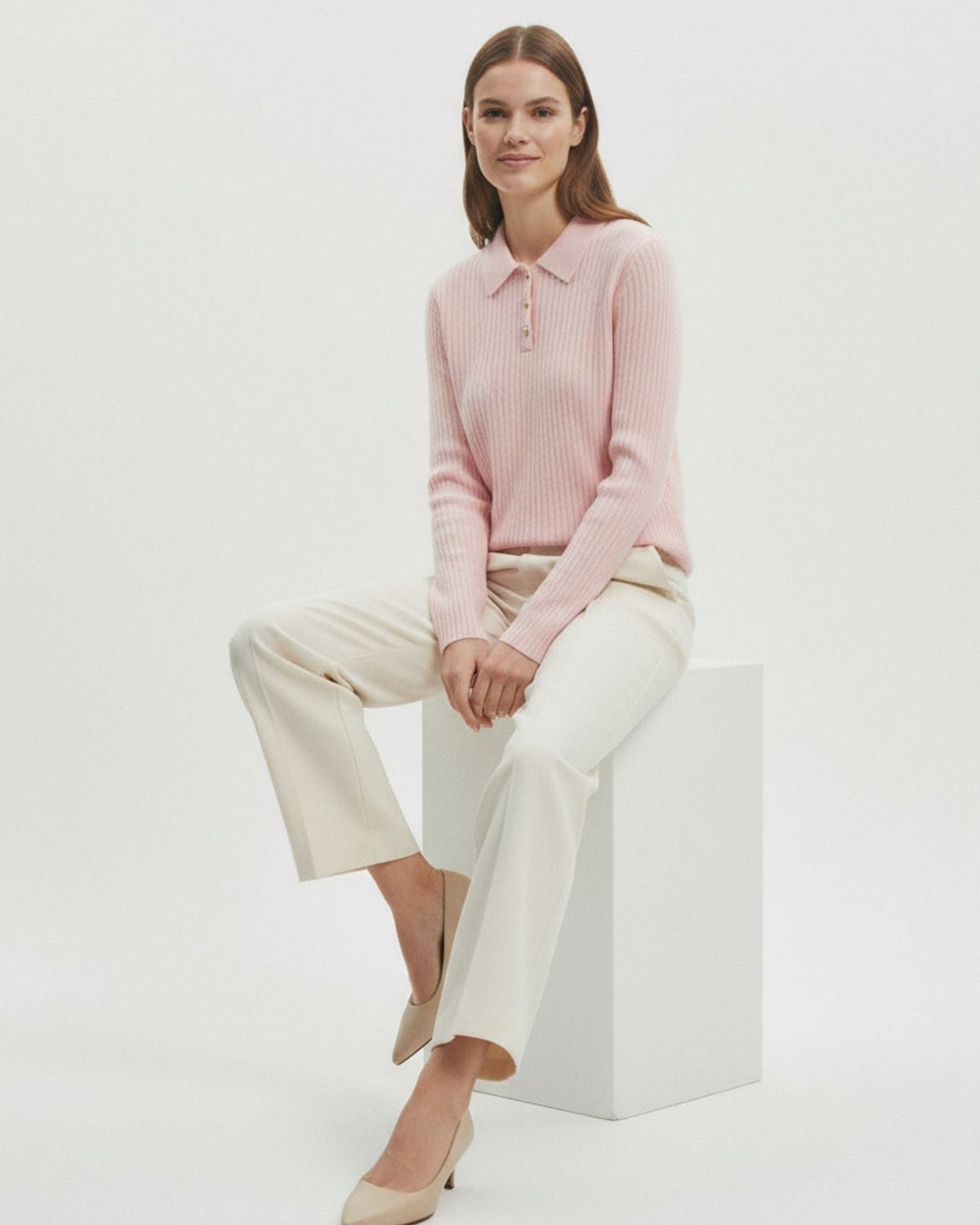 Soft Lightweight Pure Cashmere Polo Collar Top – view 8