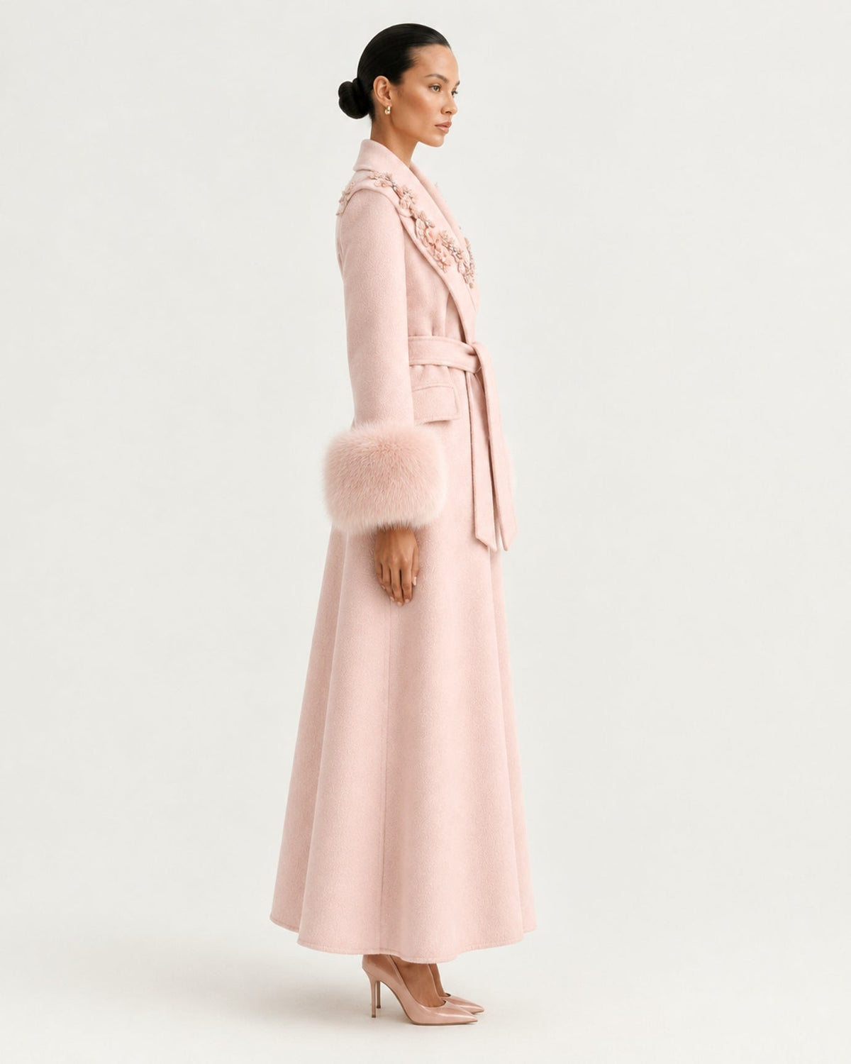 Hamptons Long Wool Cashmere Coat with Embellished Collar – view 4