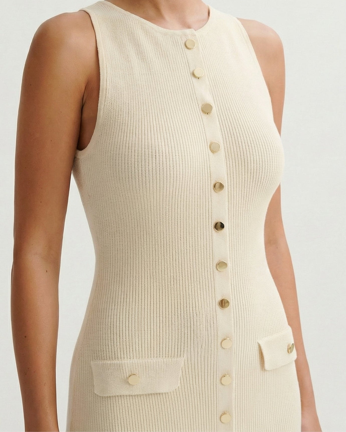 Old Money Form-Skimming Knitted Wool Blend Dress – Apricot – view 4