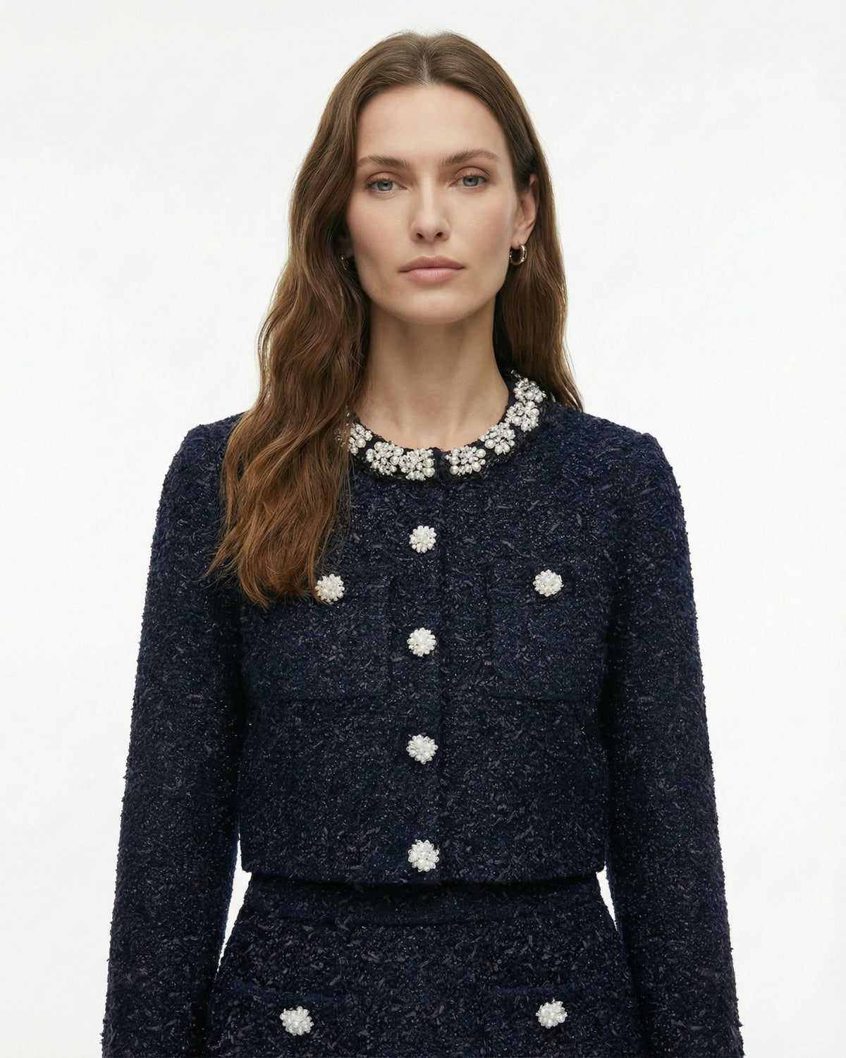 Rhinestone Heavy-Inlaid Knit Cardigan and Midi Skirt Set – view 3