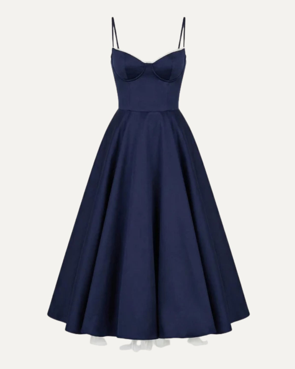 Giulia Duchess Satin Midi Dress with Tulle Underskirt – Navy Blue
