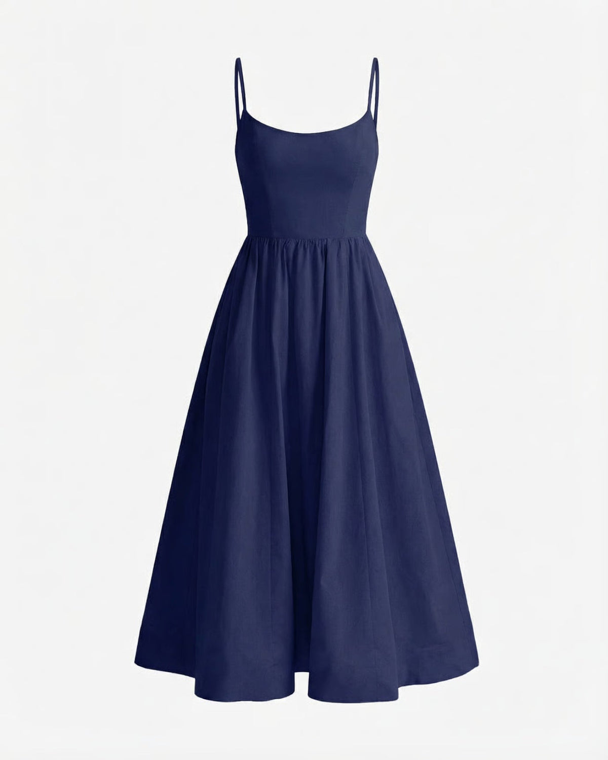 Mira Border Detail Cotton Blend Dress with Back Zip – Navy Blue – view 1