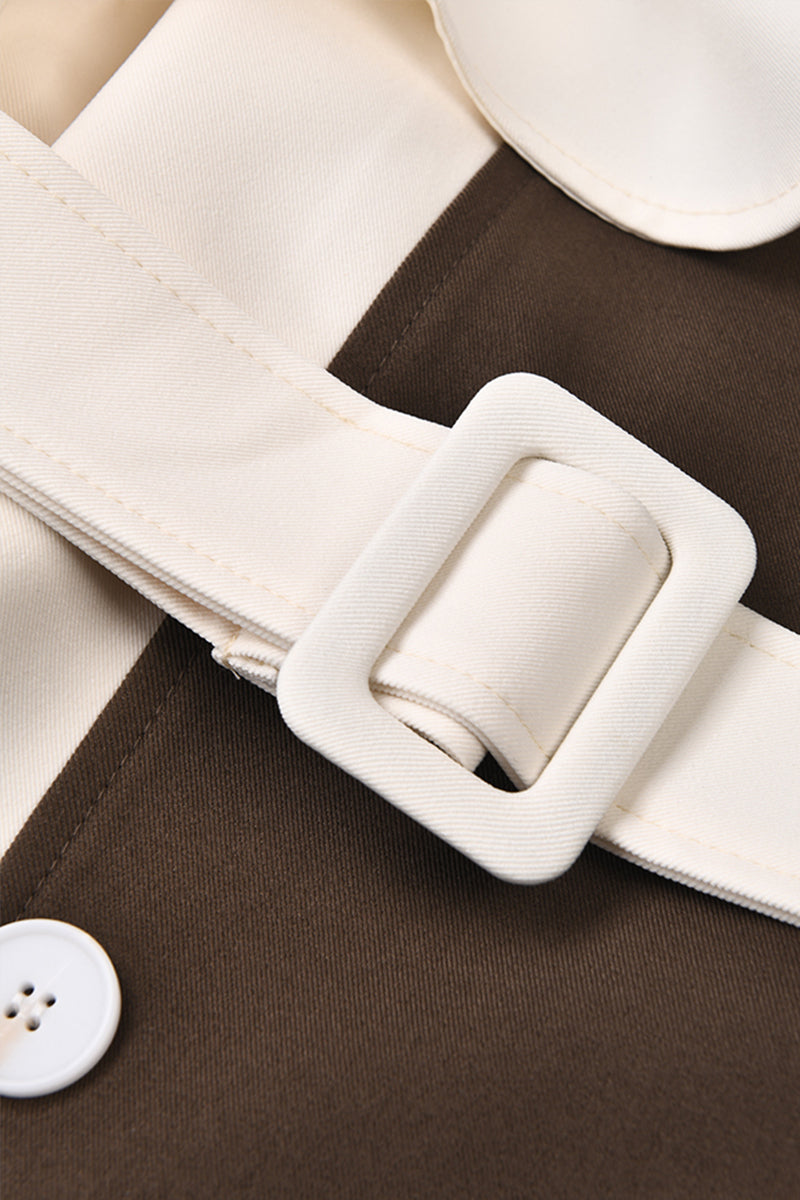 Two-Tone Double-Breasted Belted Trench Coat – Cream & Brown – view 9