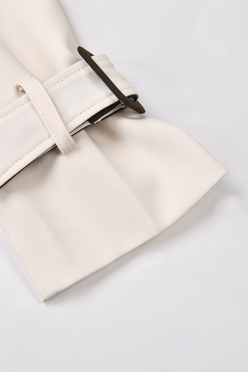 Two-Tone Double-Breasted Belted Trench Coat – Cream & Brown – view 10