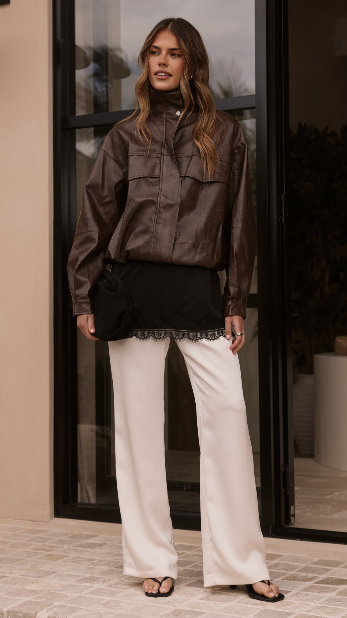 Rhode Funnel Neck Jacket with Elasticated Hem – Brown