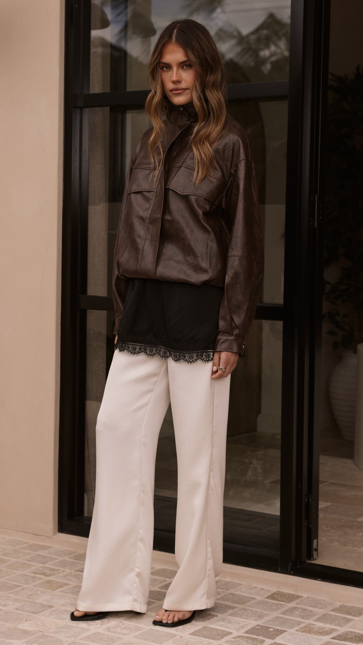 Rhode Funnel Neck Jacket with Elasticated Hem – Brown – view 12