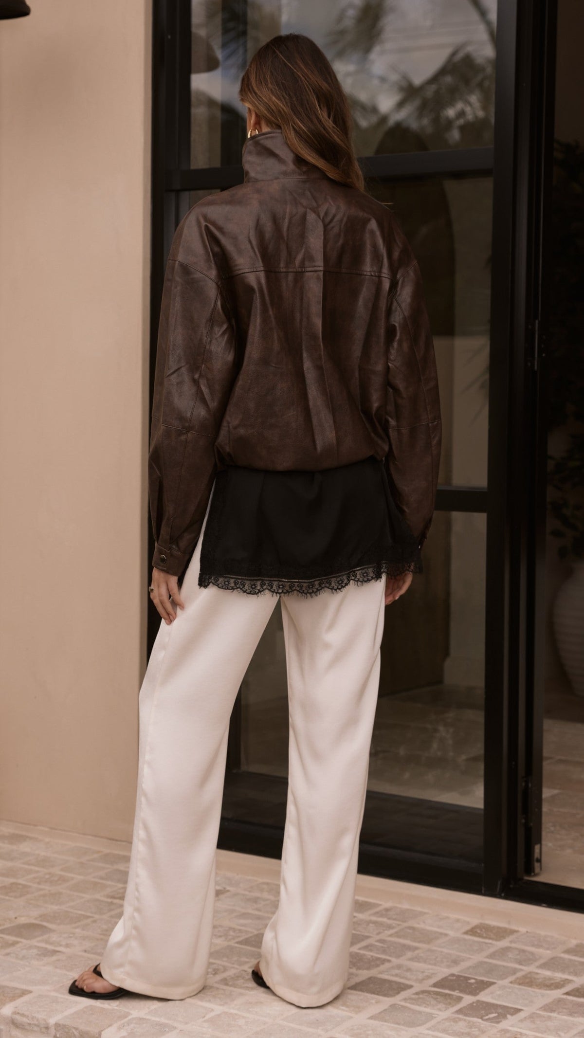 Rhode Funnel Neck Jacket with Elasticated Hem – Brown