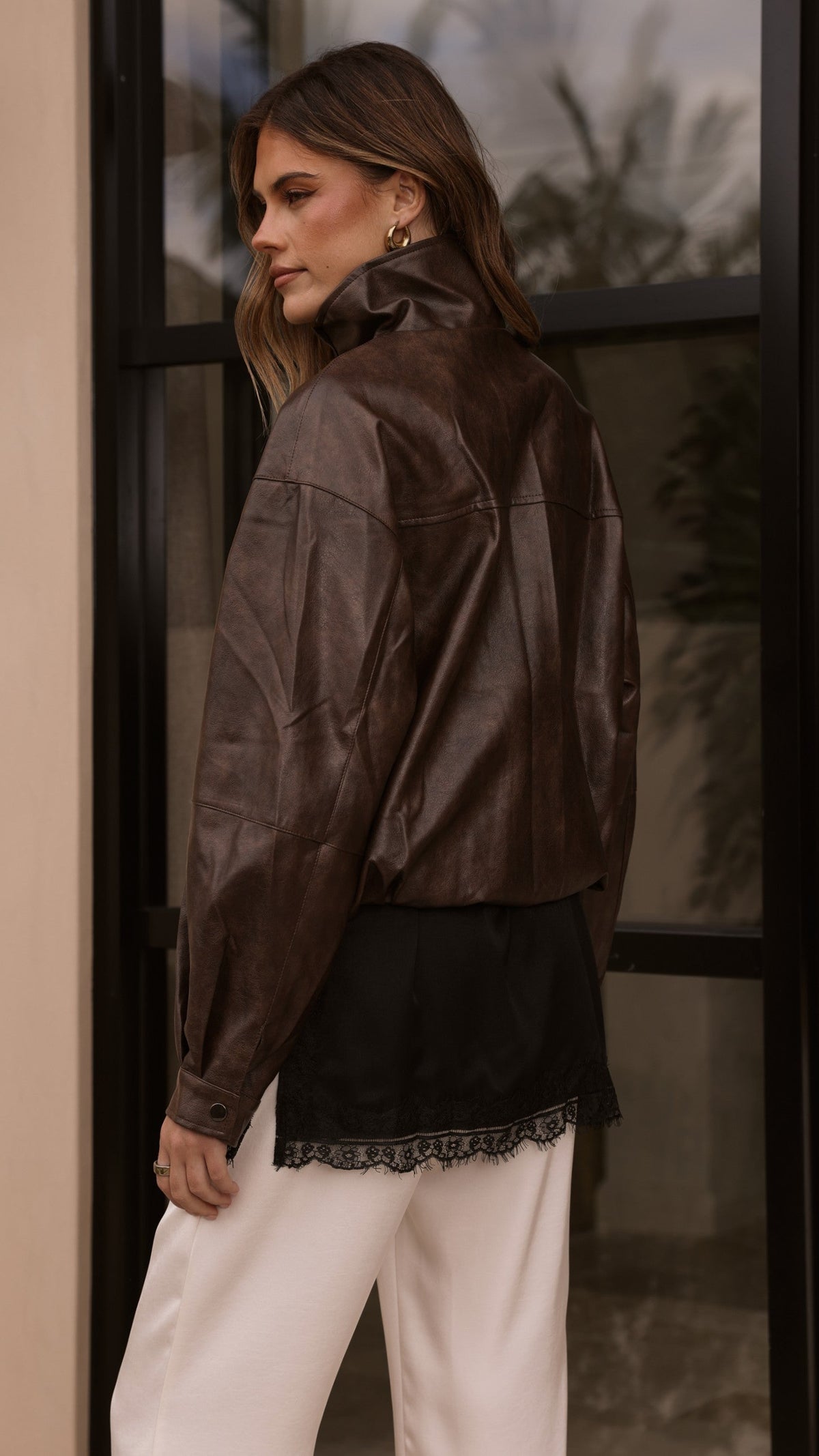 Rhode Funnel Neck Jacket with Elasticated Hem – Brown