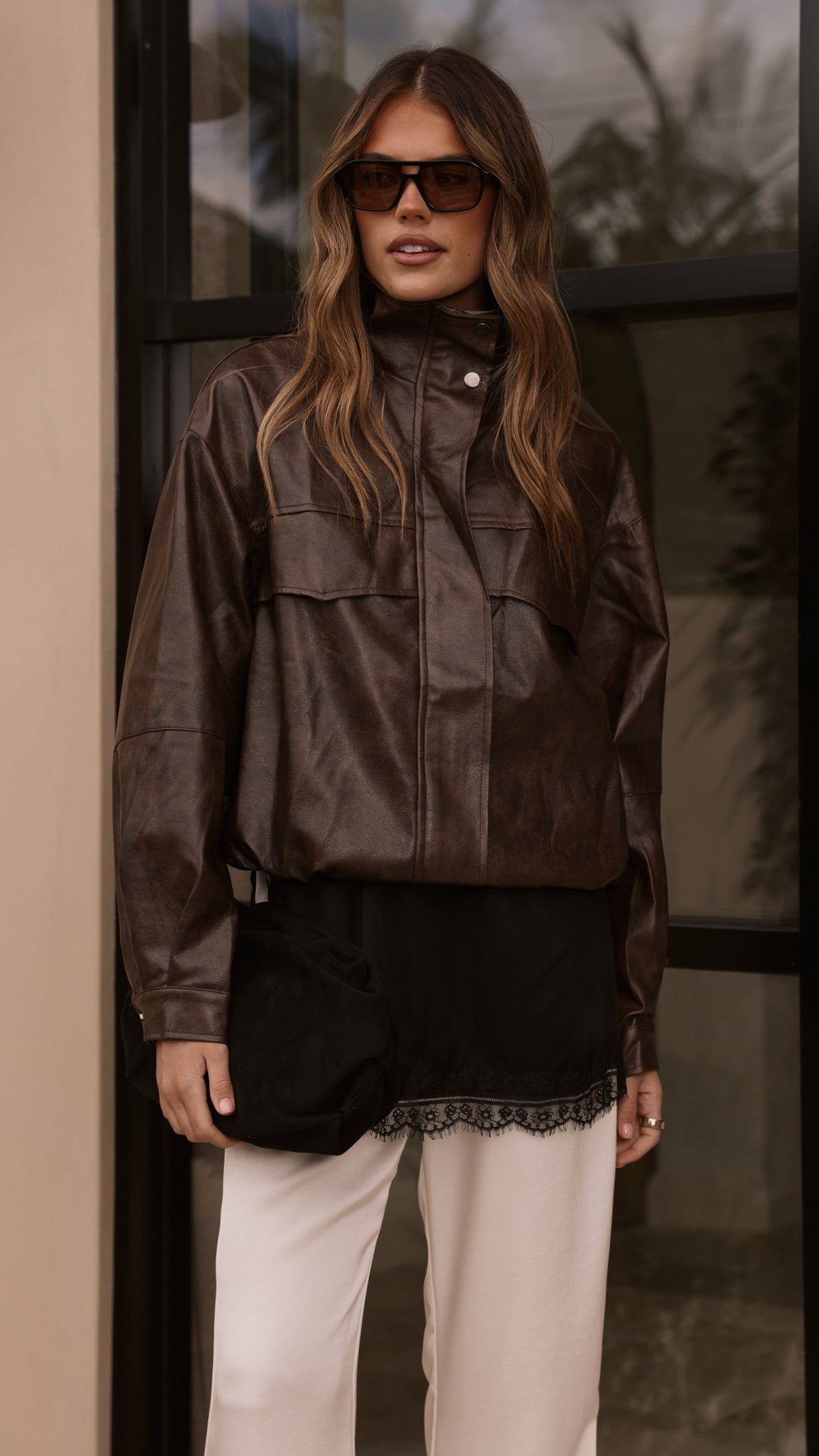 Rhode Funnel Neck Jacket with Elasticated Hem – Brown – view 17