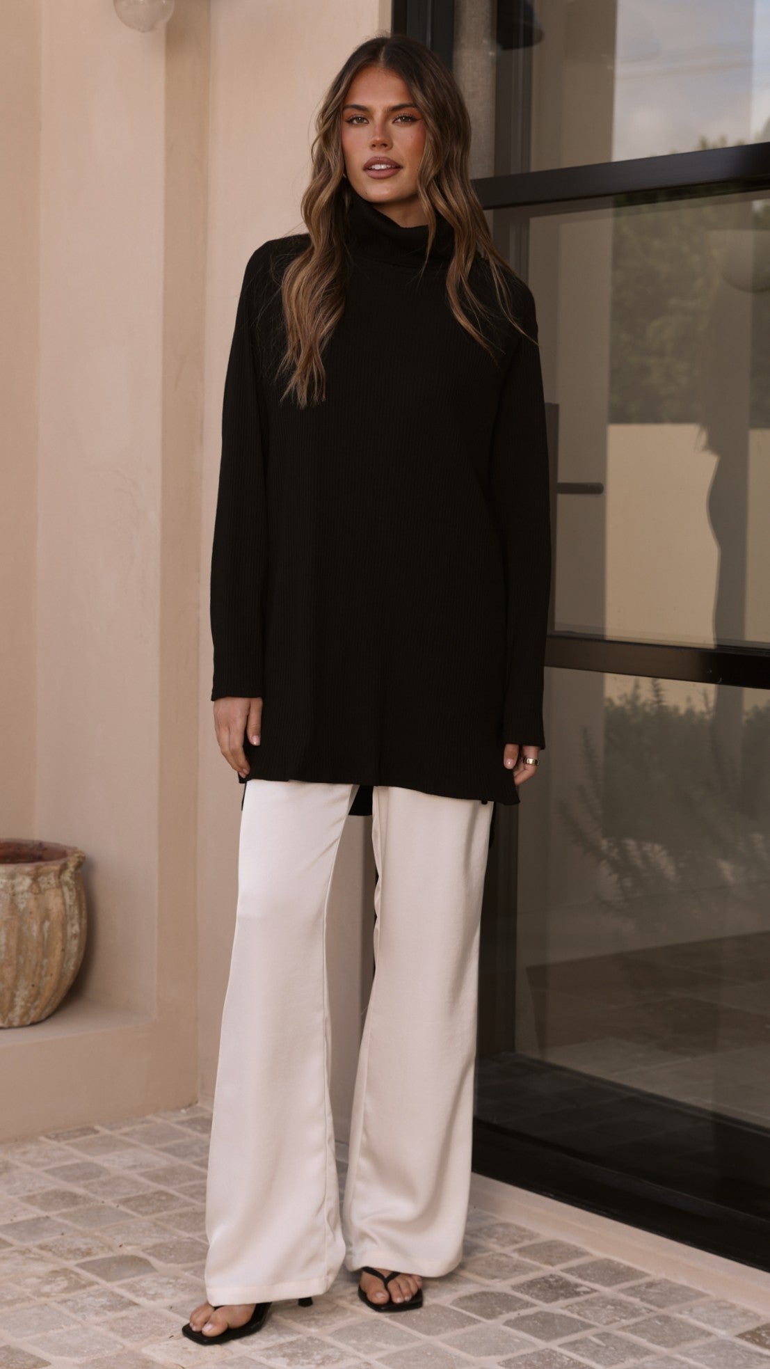 Ravio Oversized Longline Rib Knit Turtleneck Jumper – Black – view 7