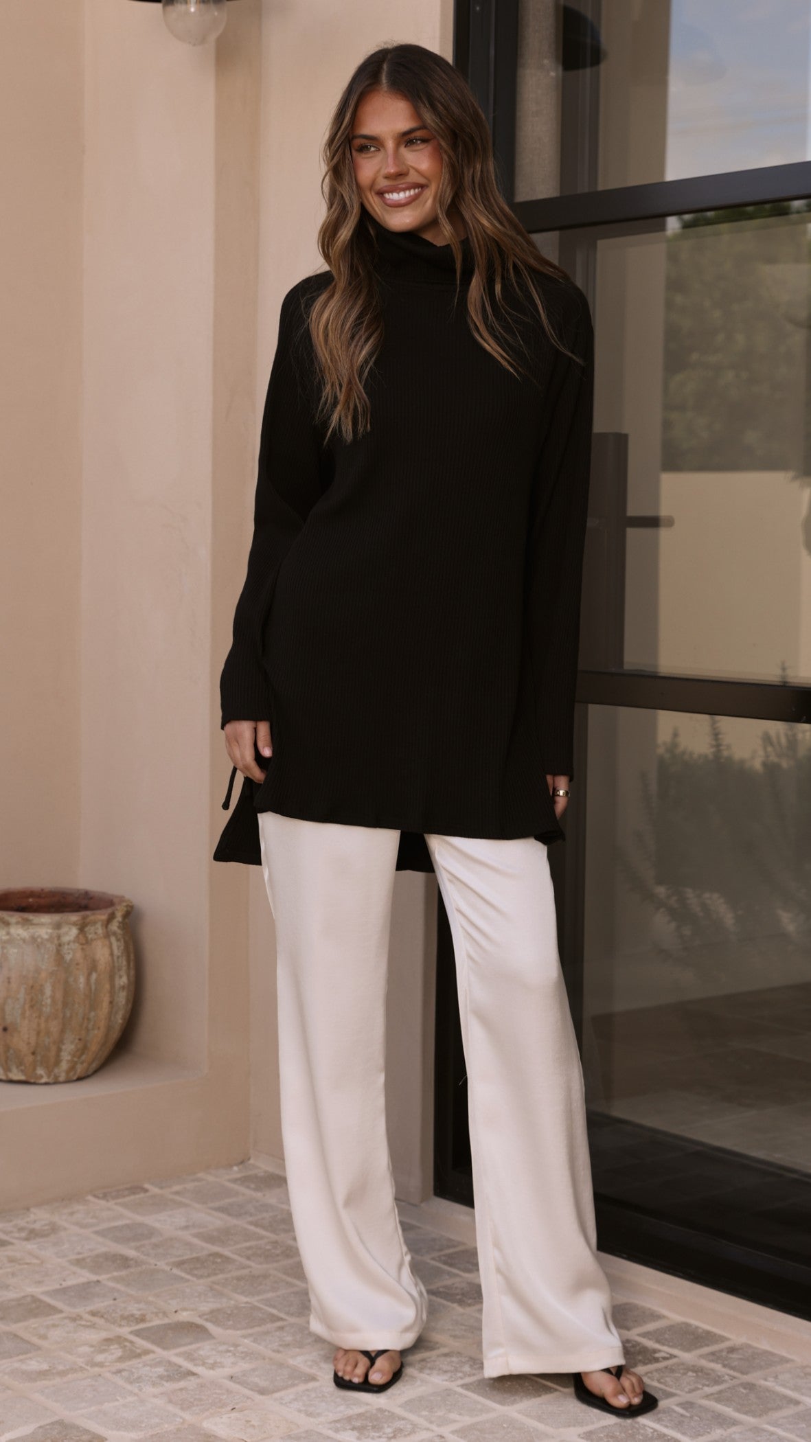 Ravio Oversized Longline Rib Knit Turtleneck Jumper – Black – view 8