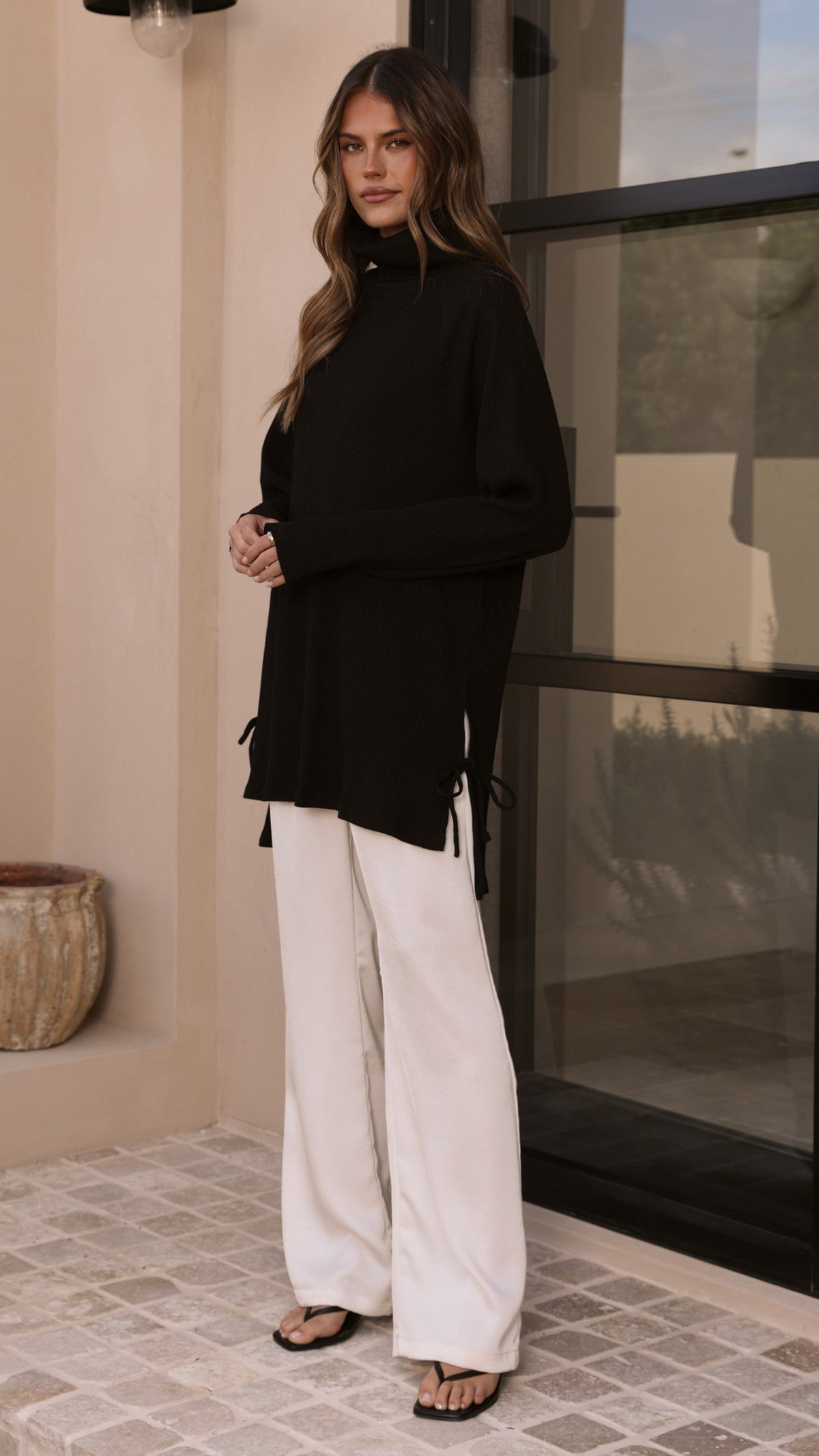 Ravio Oversized Longline Rib Knit Turtleneck Jumper – Black – view 3