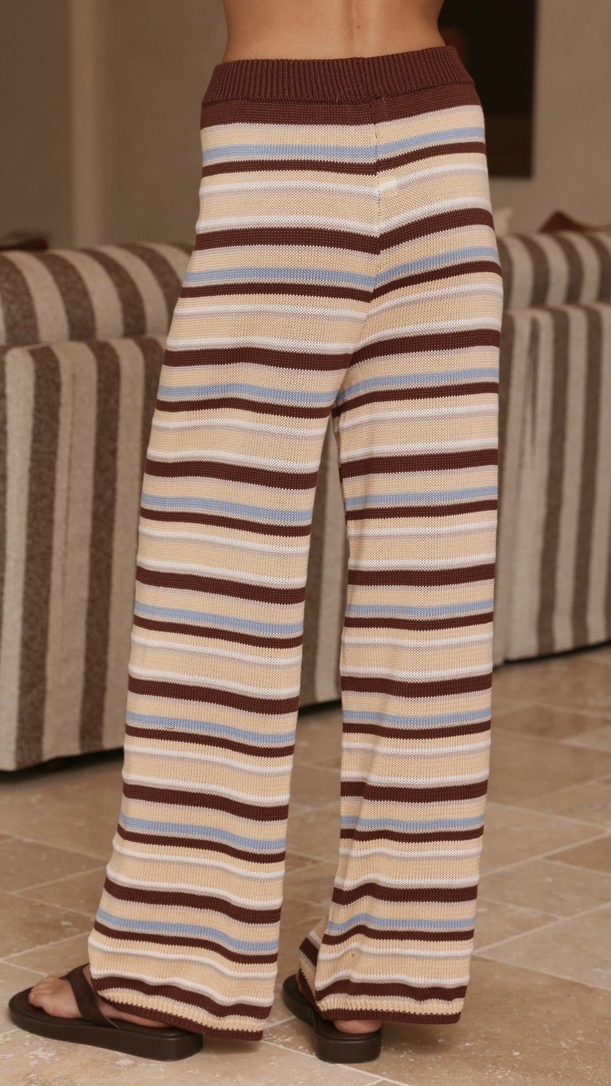Florentine Cap Sleeve Knit Vest and Trousers Set – Beige/Choc/Blue Stripe – view 8