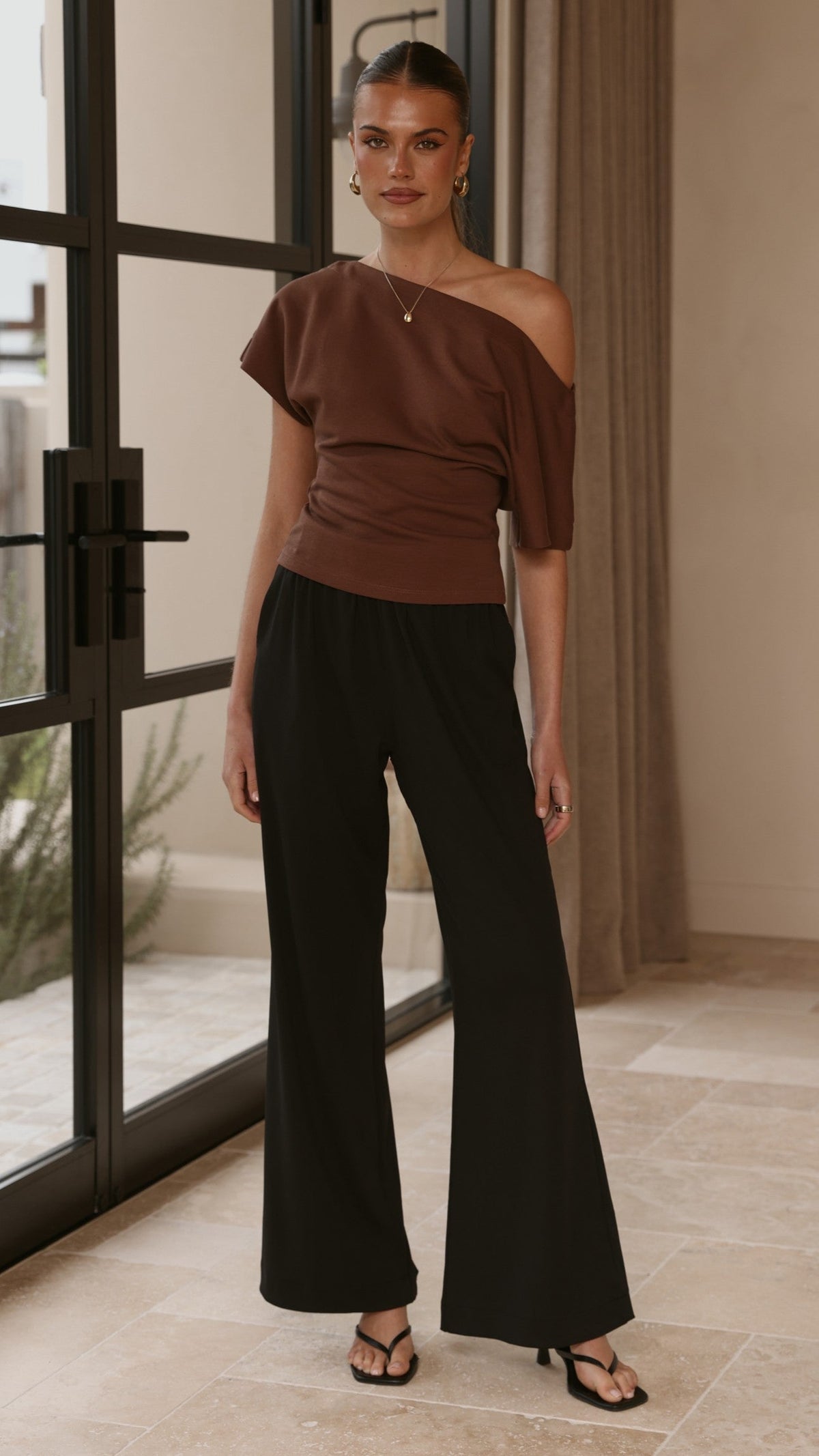 Deanne High Waisted Ribbed Stretch Trousers – Black – view 1