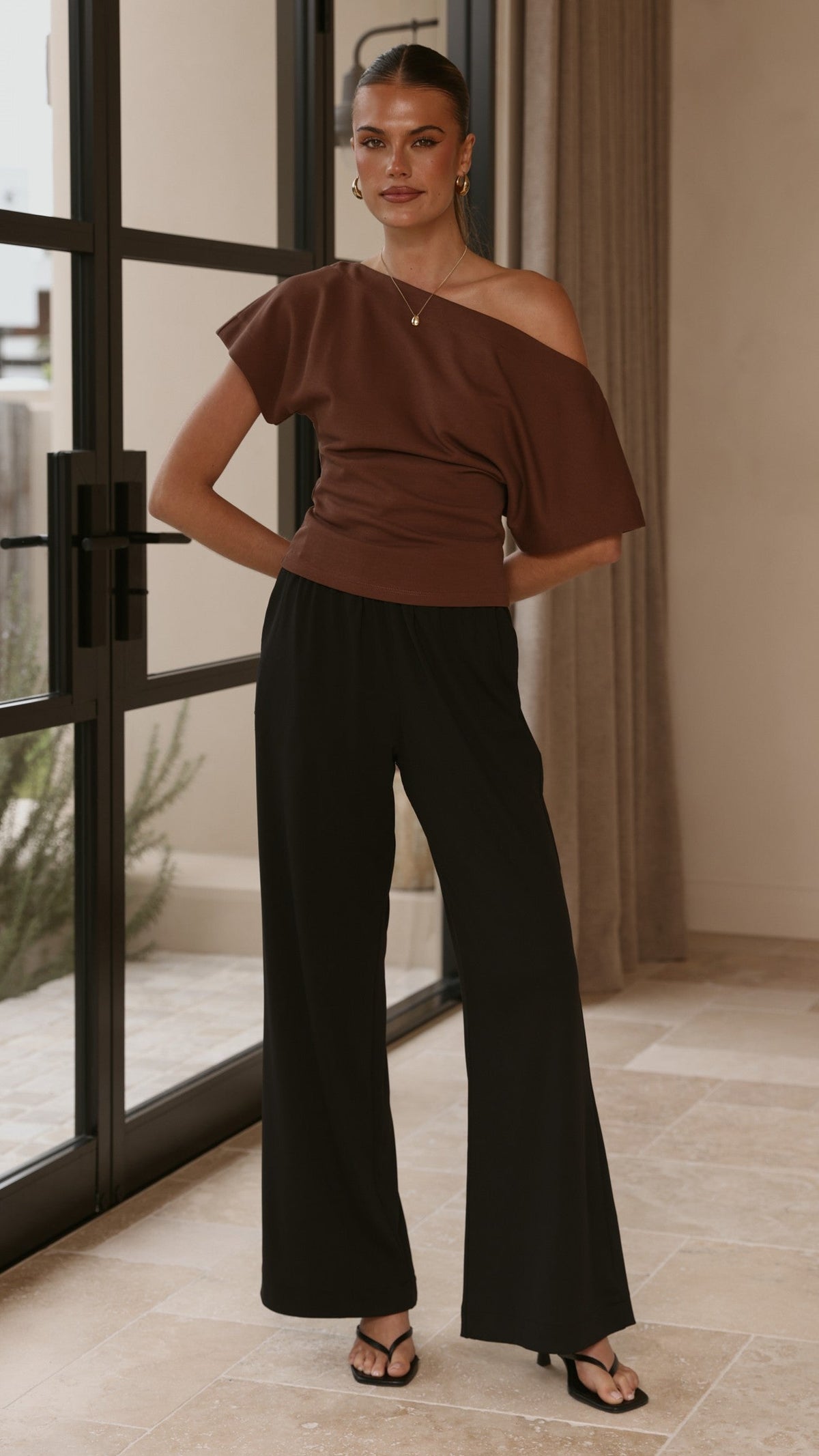 Deanne High Waisted Ribbed Stretch Trousers – Black – view 6