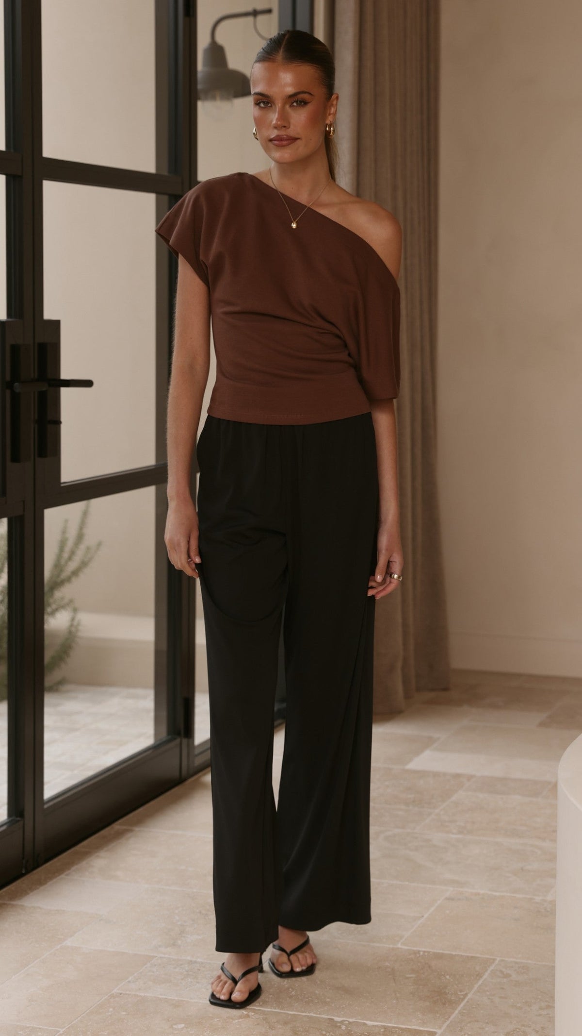 Deanne High Waisted Ribbed Stretch Trousers – Black – view 7