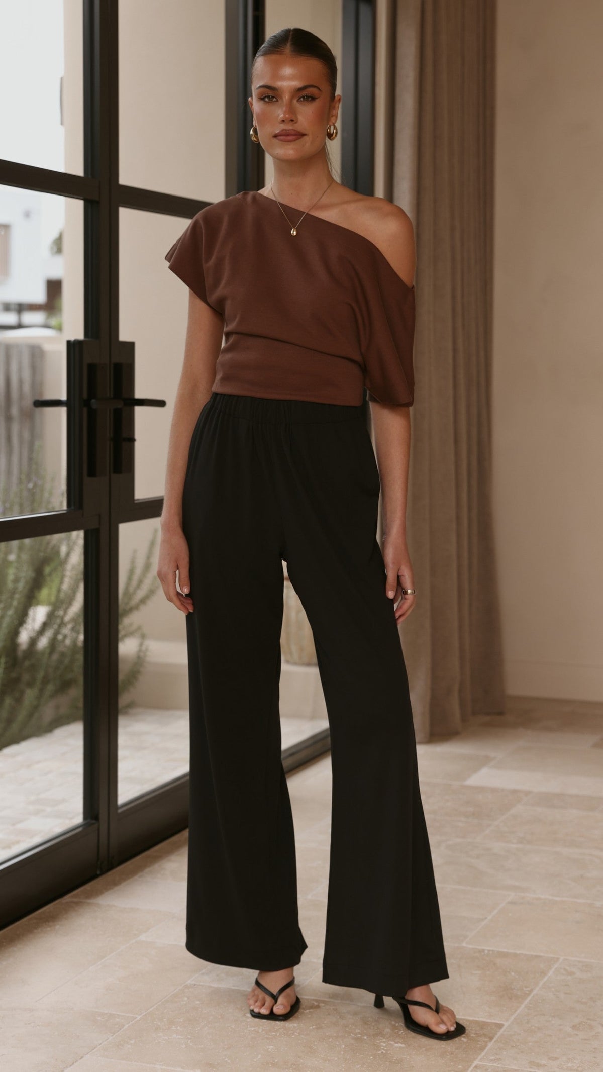 Deanne High Waisted Ribbed Stretch Trousers – Black – view 8