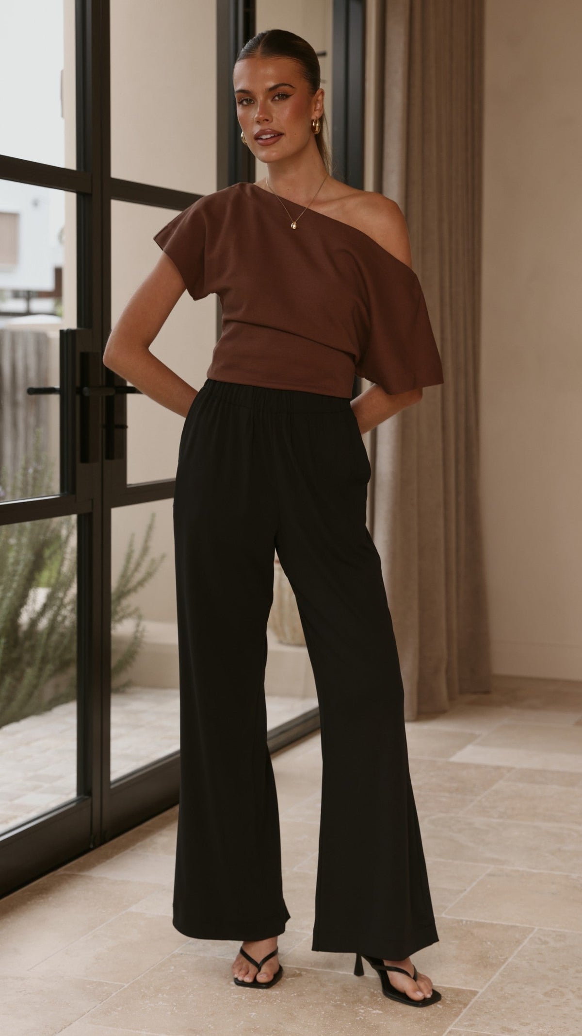 Deanne High Waisted Ribbed Stretch Trousers – Black – view 9