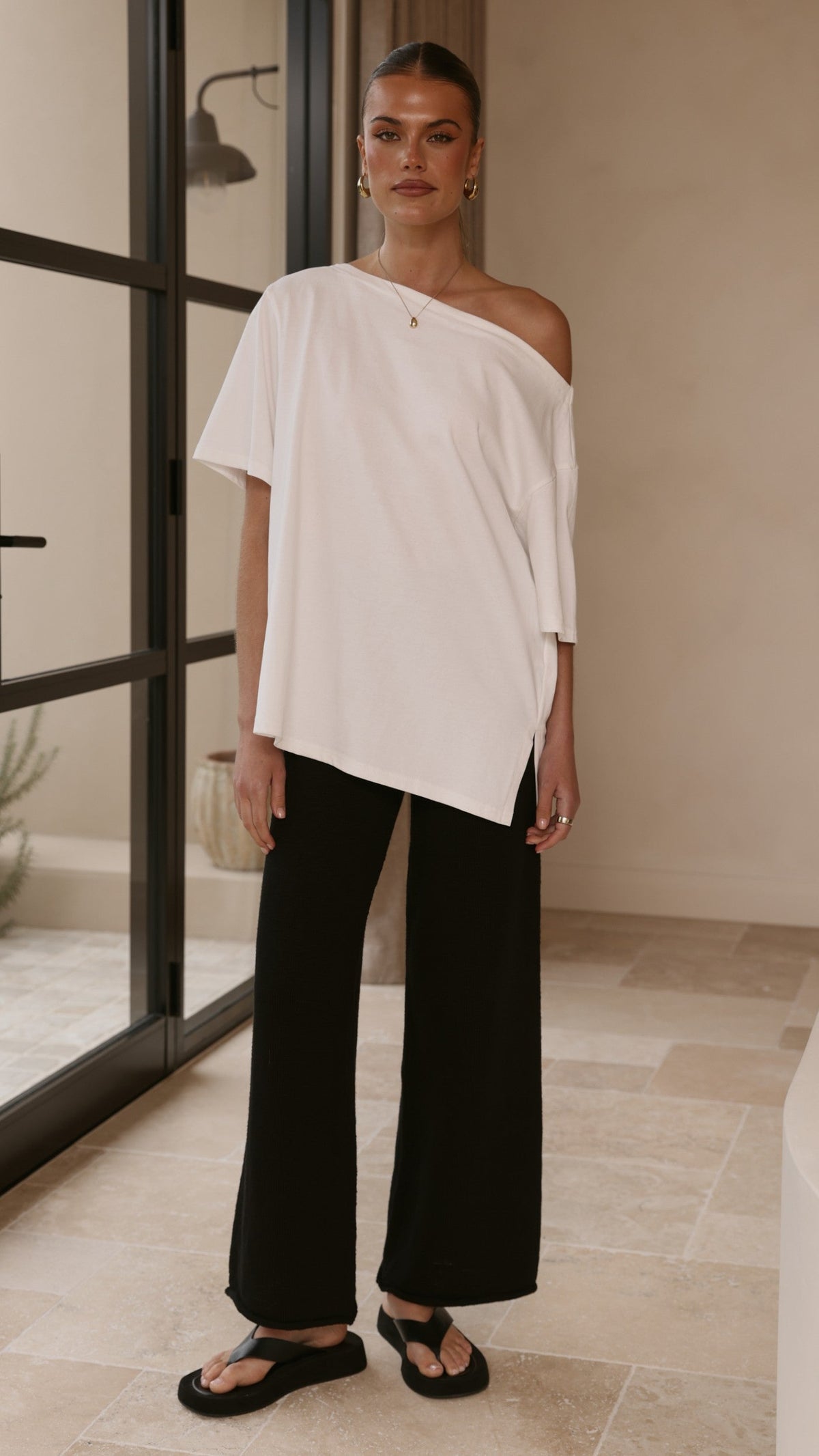 Cascadia Wide Leg Knit Trousers with Rolled Hem – Black – view 8